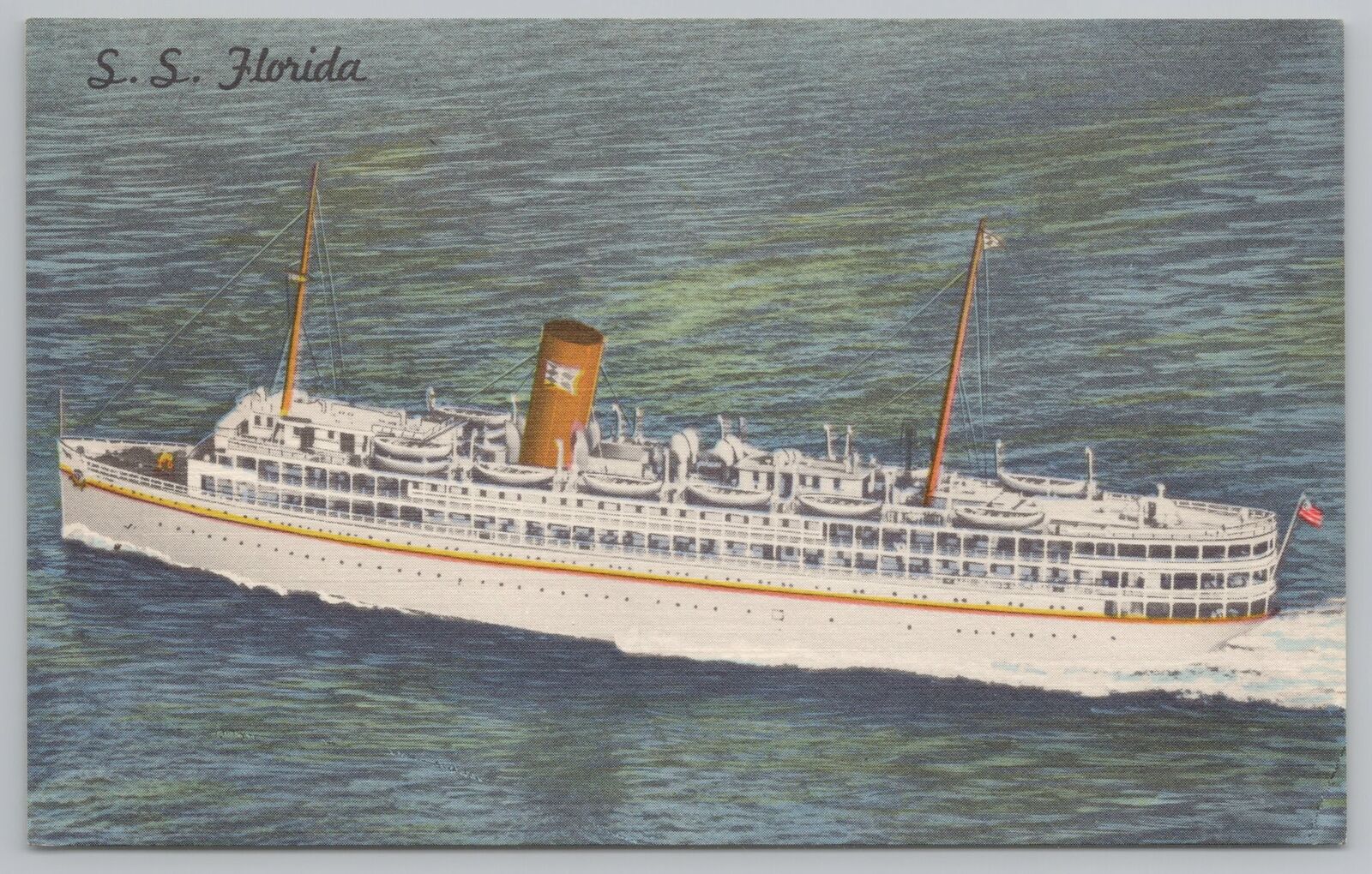 Transportation~Air View SS Florida Nassau Cruises~Vintage Postcard