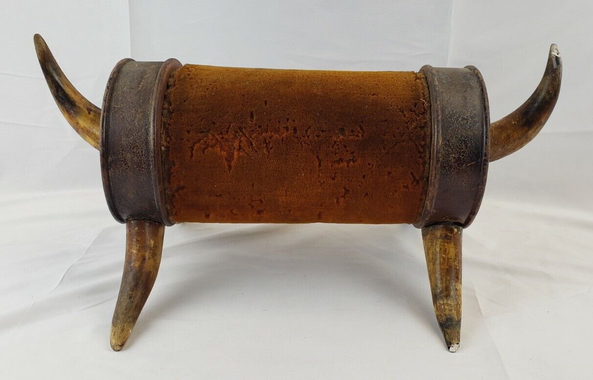 Antique 19thC Horn Furniture Taxidermy Foot Stool Western Primitive Folk Art