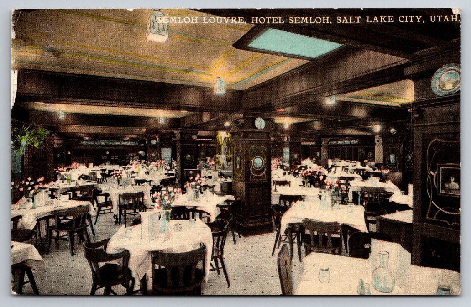 Semloh Louvre Hotel Semloh Salt Lake City Utah Interior Dining Room c1910 PC
