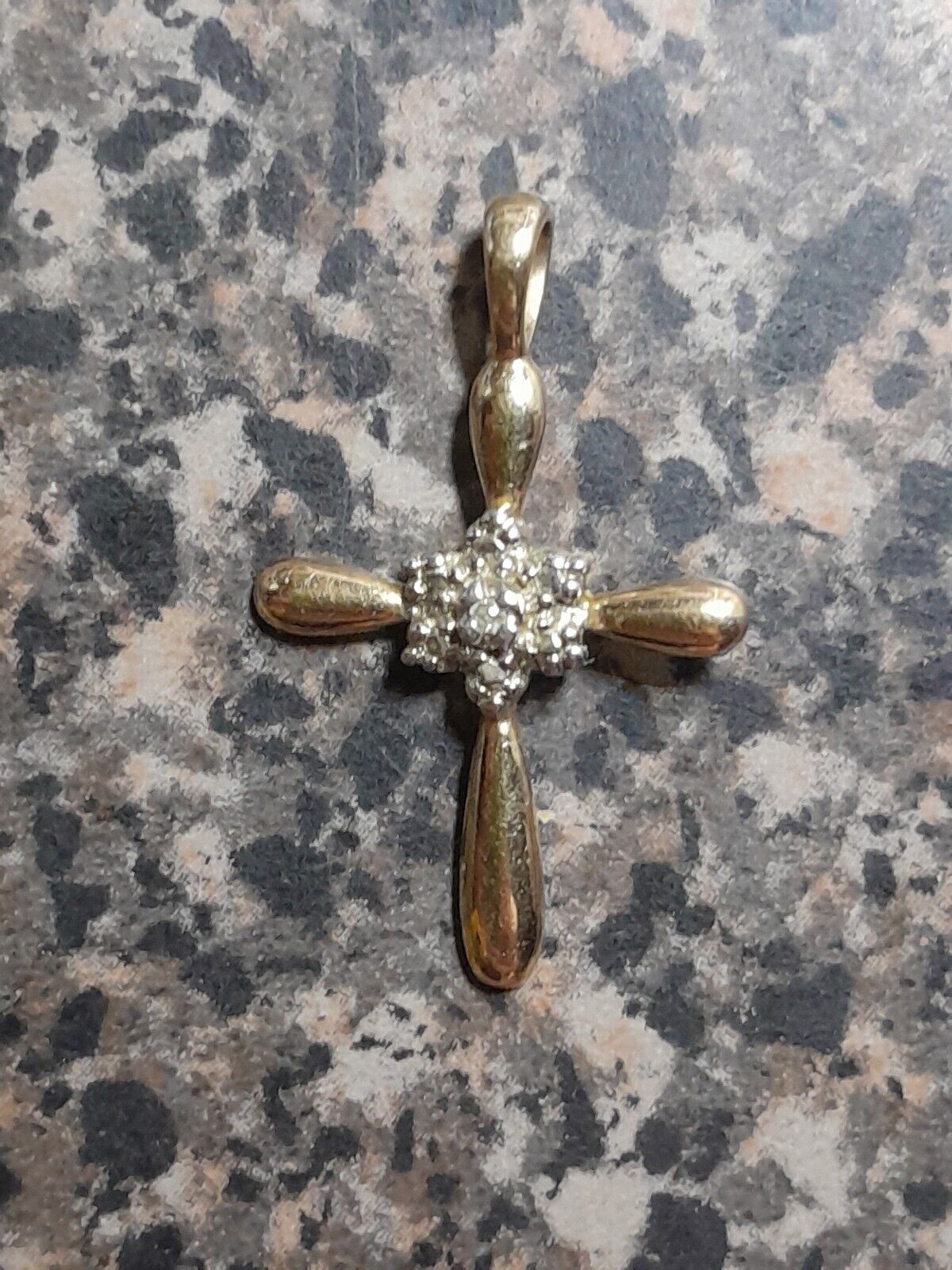 Sterling 925 Gold Tone Diamond Solitaire Cross Medal 