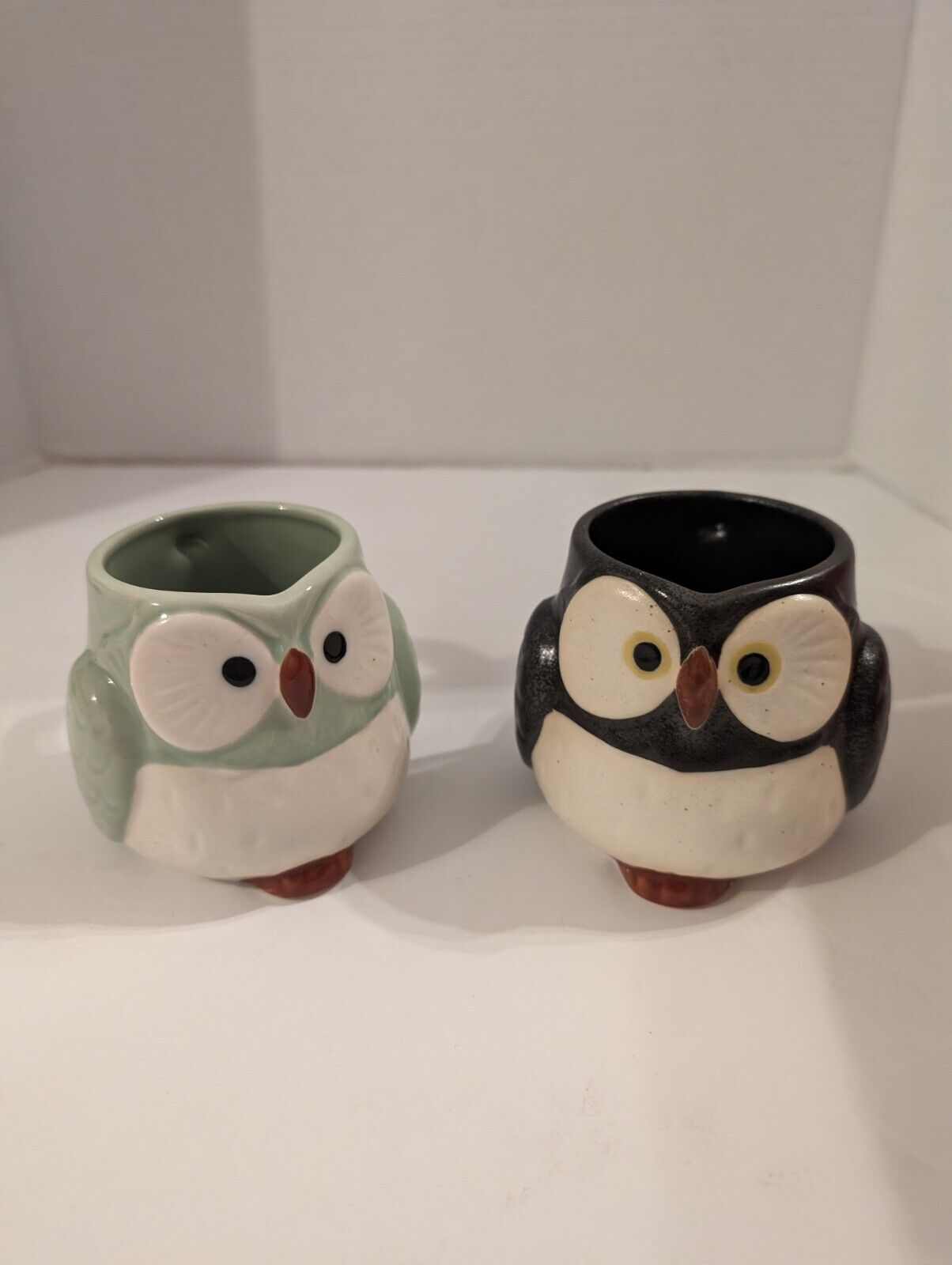 Kotobuki Set Of 2 Stoneware Owls Shape Mugs Cups Made In Japan Vintage