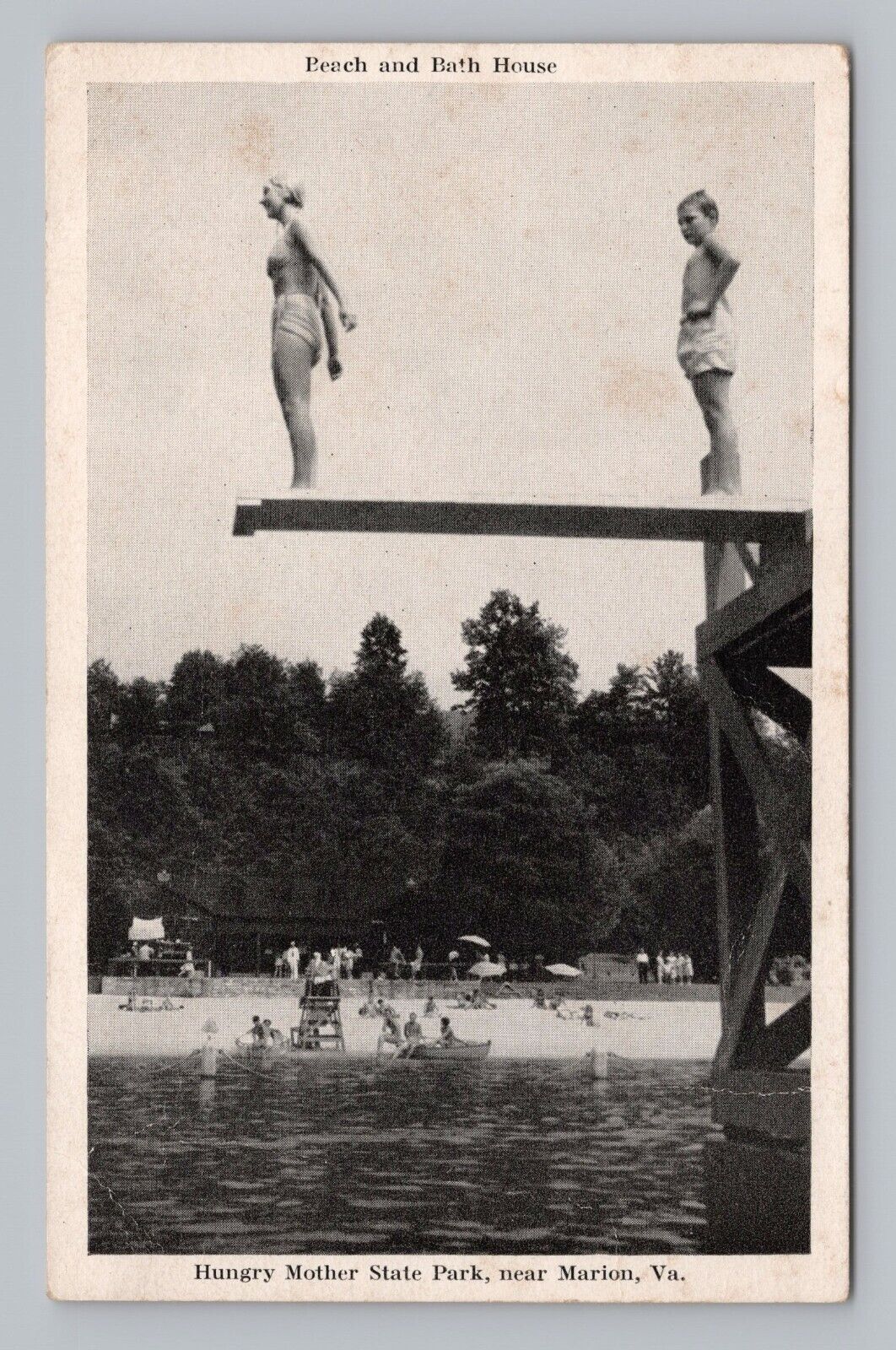 Postcard Woman in Bikini Diving Board Hungry Mother State Park Marion Virginia