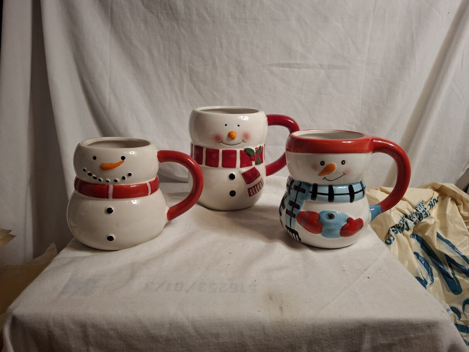 Snowman Mugs Shaped Like Snowmen, Set Of 3, Various Brands