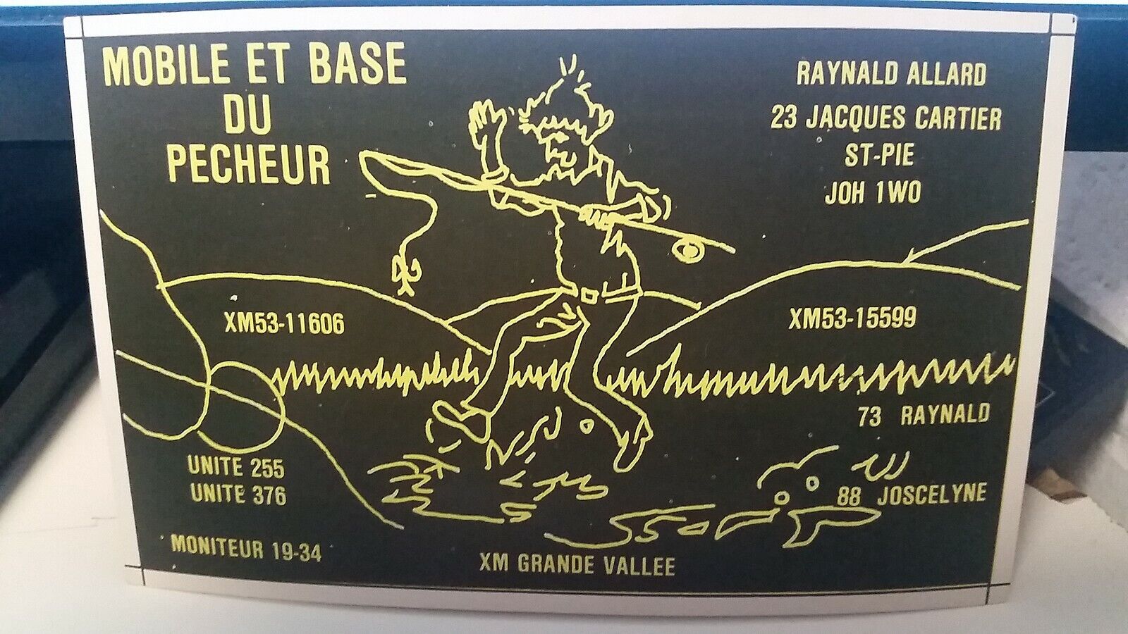 CB radio QSL postcard fishing comic Raynald Joscelyne Allard 1970s St-Pie Quebec