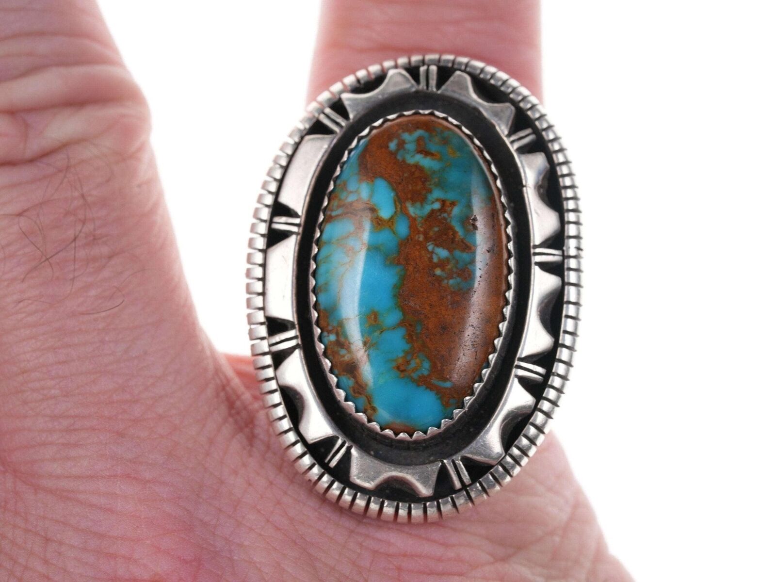 sz7 Large High Grade Nevada Turquoise Native American Sterling ring