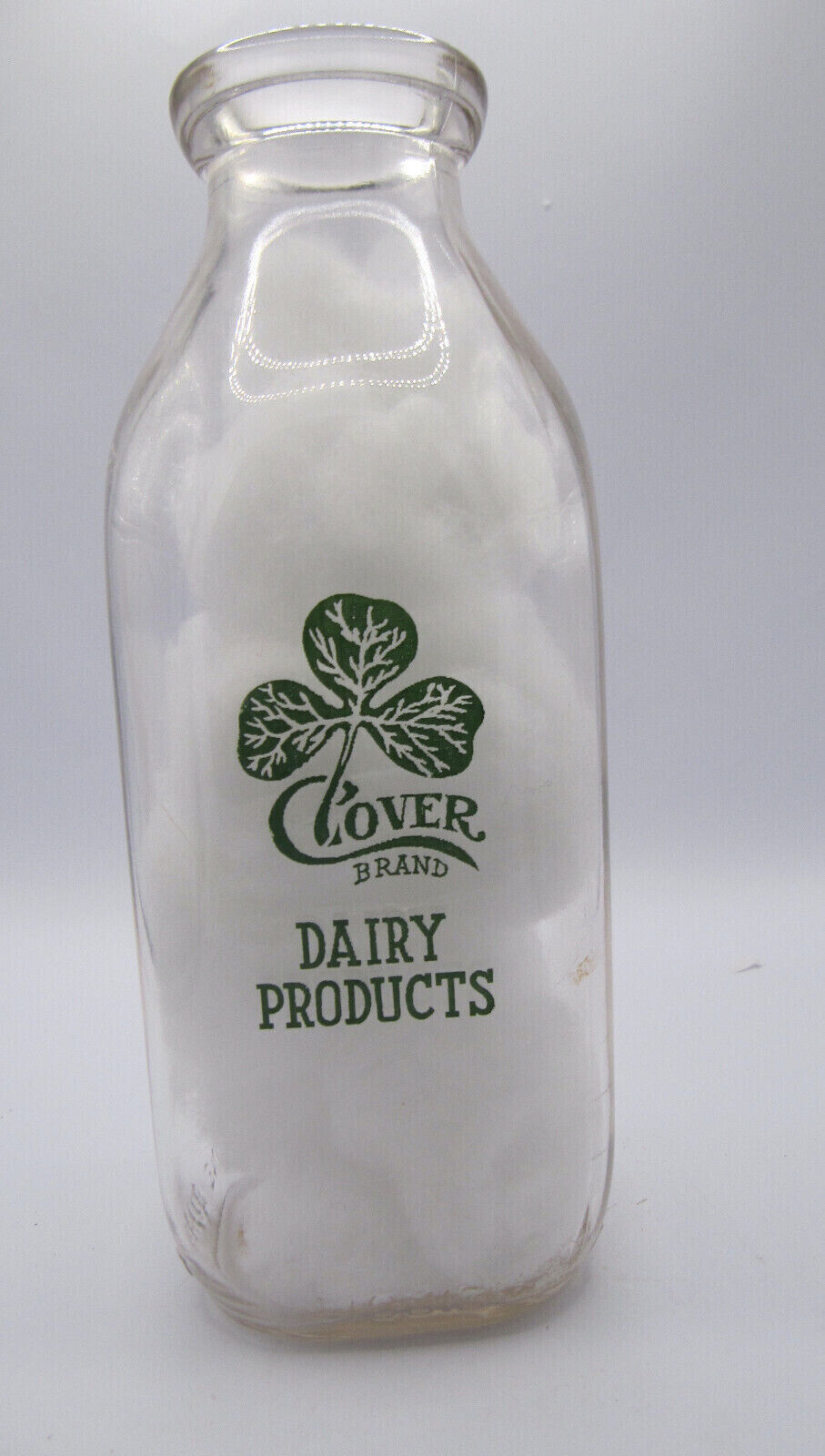 Clover Brand Dairy Products, Quart Bottle- Square, Green, RMBCollectables