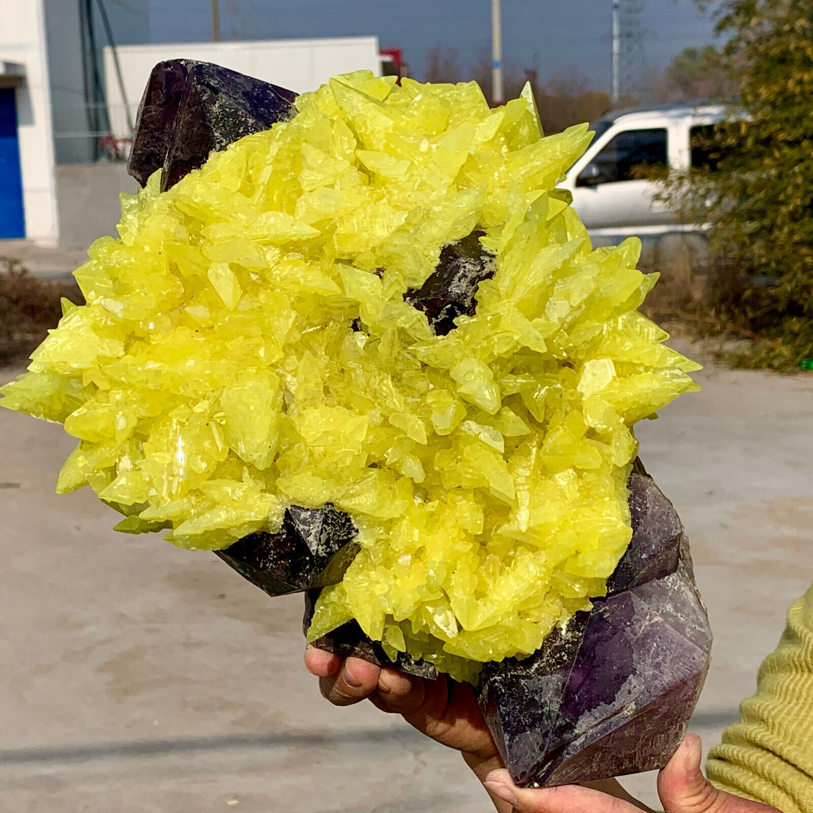 18.15LB Minerals ** LARGE NATIVE SULPHUR OnMATRIX Sicily With+amethyst Crystal