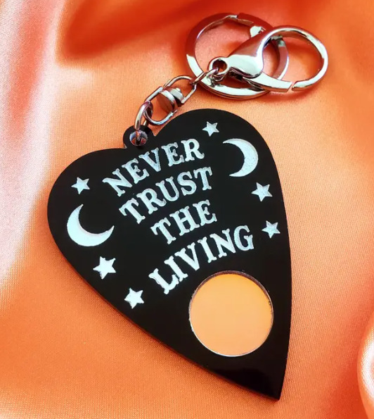Beetlejuice Never Trust the Living Planchette Acrylic Keychain
