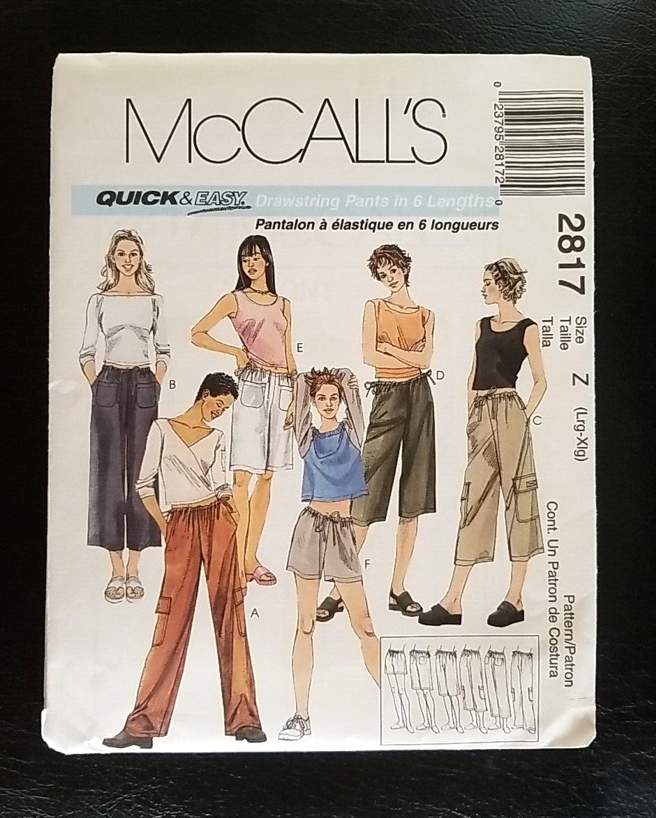 McCalls 2817 Size Z, L-XL Sewing Pattern UNCUT Drawstring Pants 6 Length Options