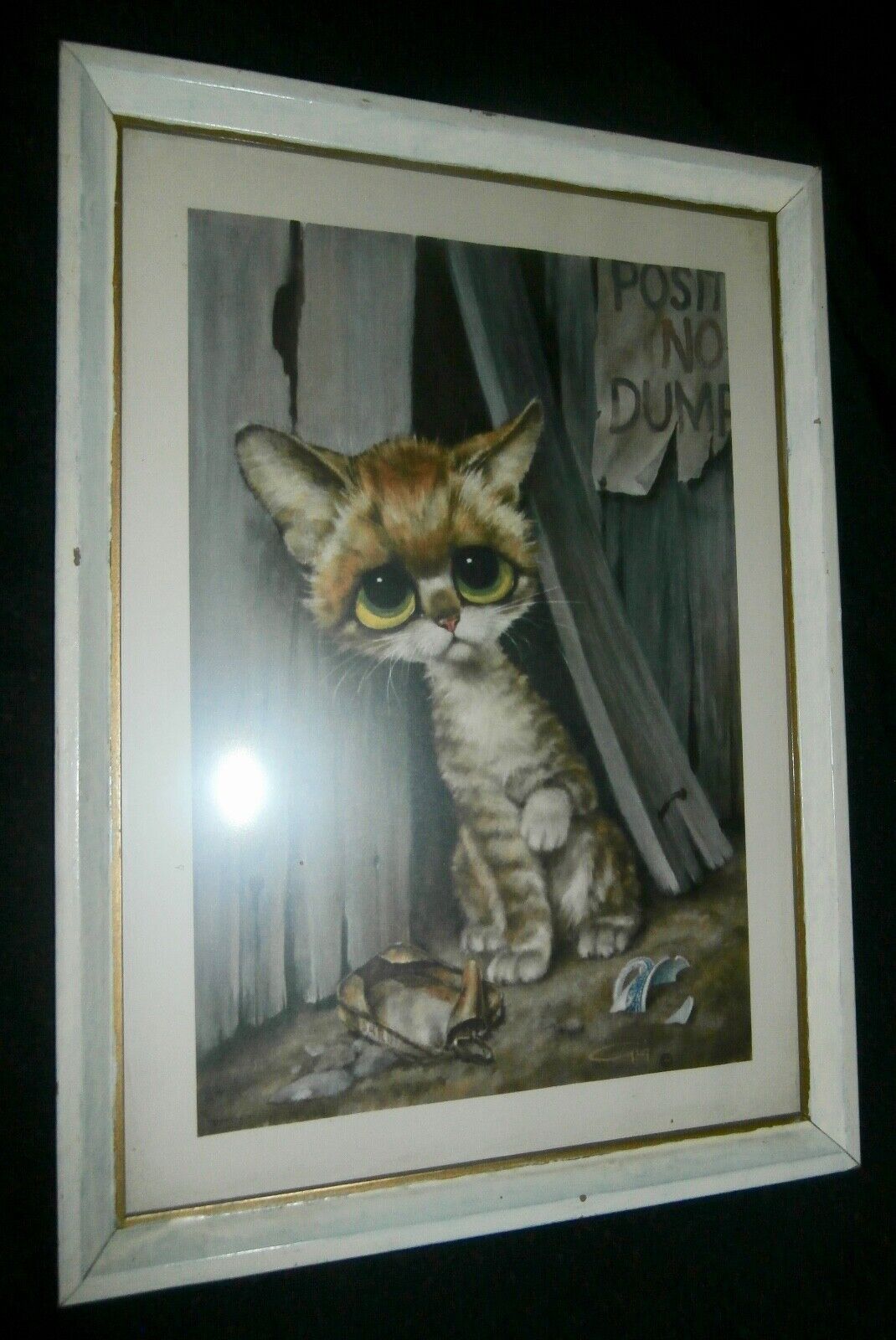 Vintage 1960s GIG Pity Kitty Litho print Big Sad Eye Cat, 15 X 11 Framed W/Glass