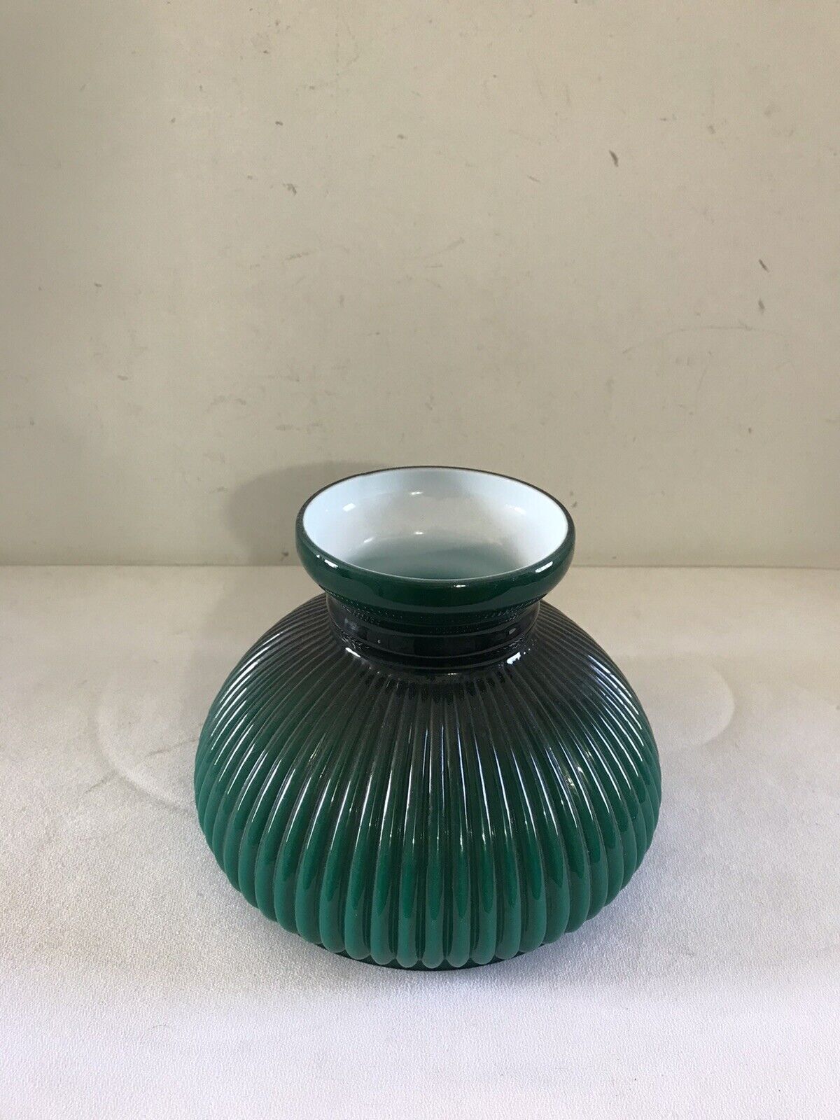Vintage Emerald Green Ribbed Oil Glass 7” Inch Lamp Shade