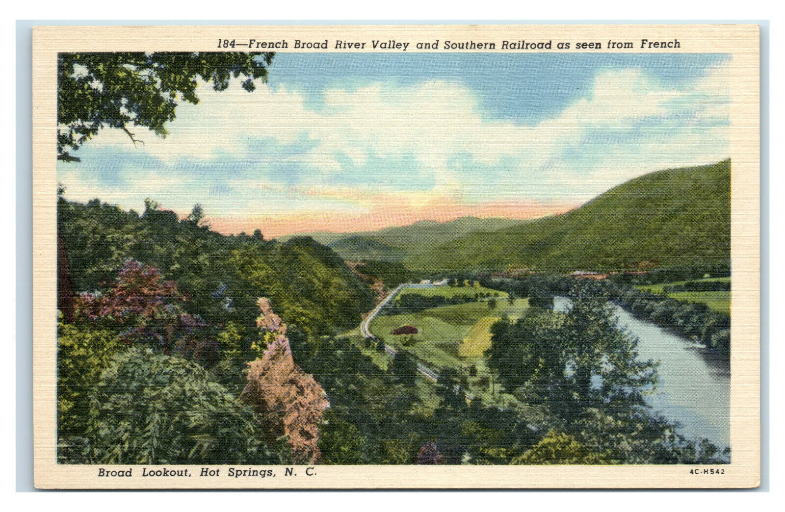 Postcard French Broad River Valley and Southern Railroad, Hot Springs NC X3