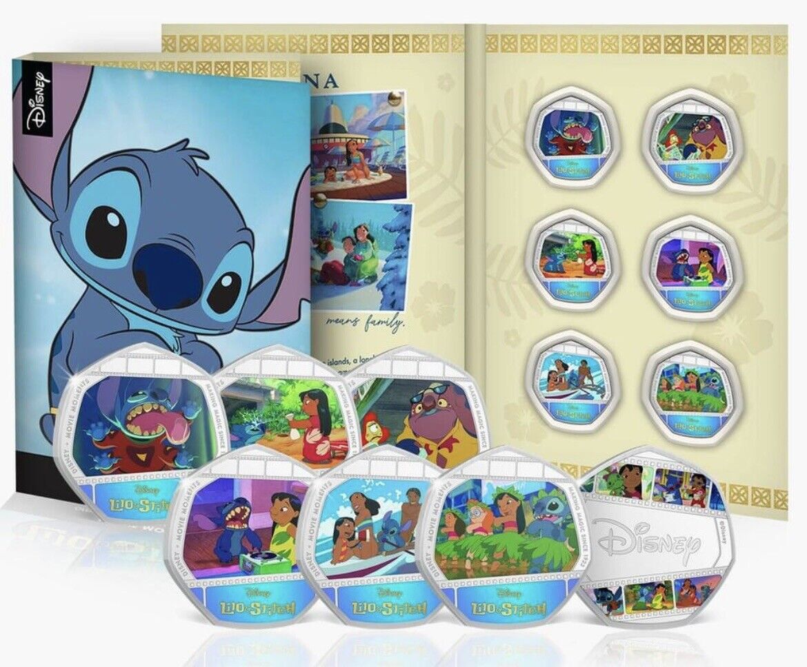 Disney Movie Moments Lilo & Stitch 50p Shaped Coins With Collection Folder