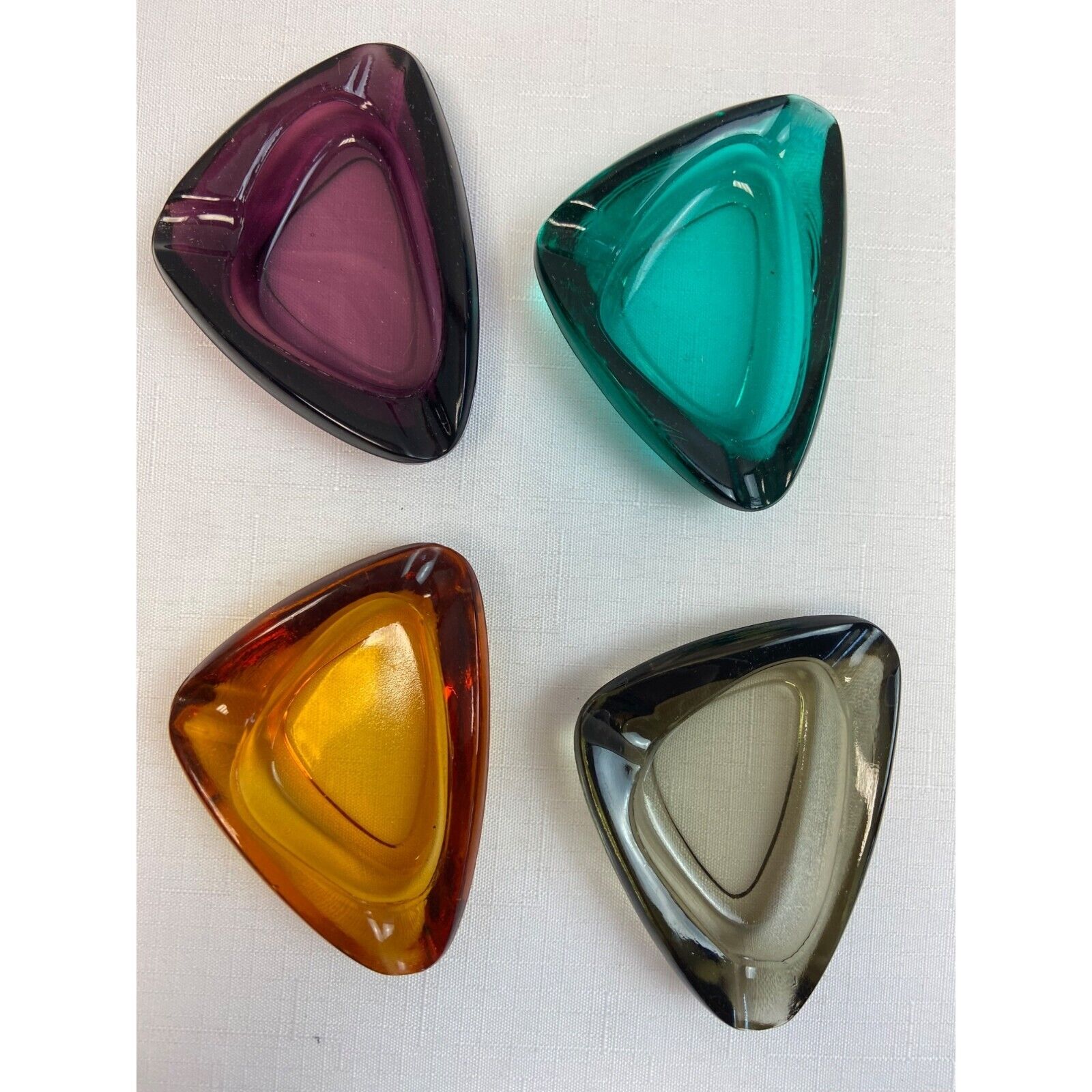 Atomic Glass Ashtray Set Mid-Century Colorful Bohemian Glass
