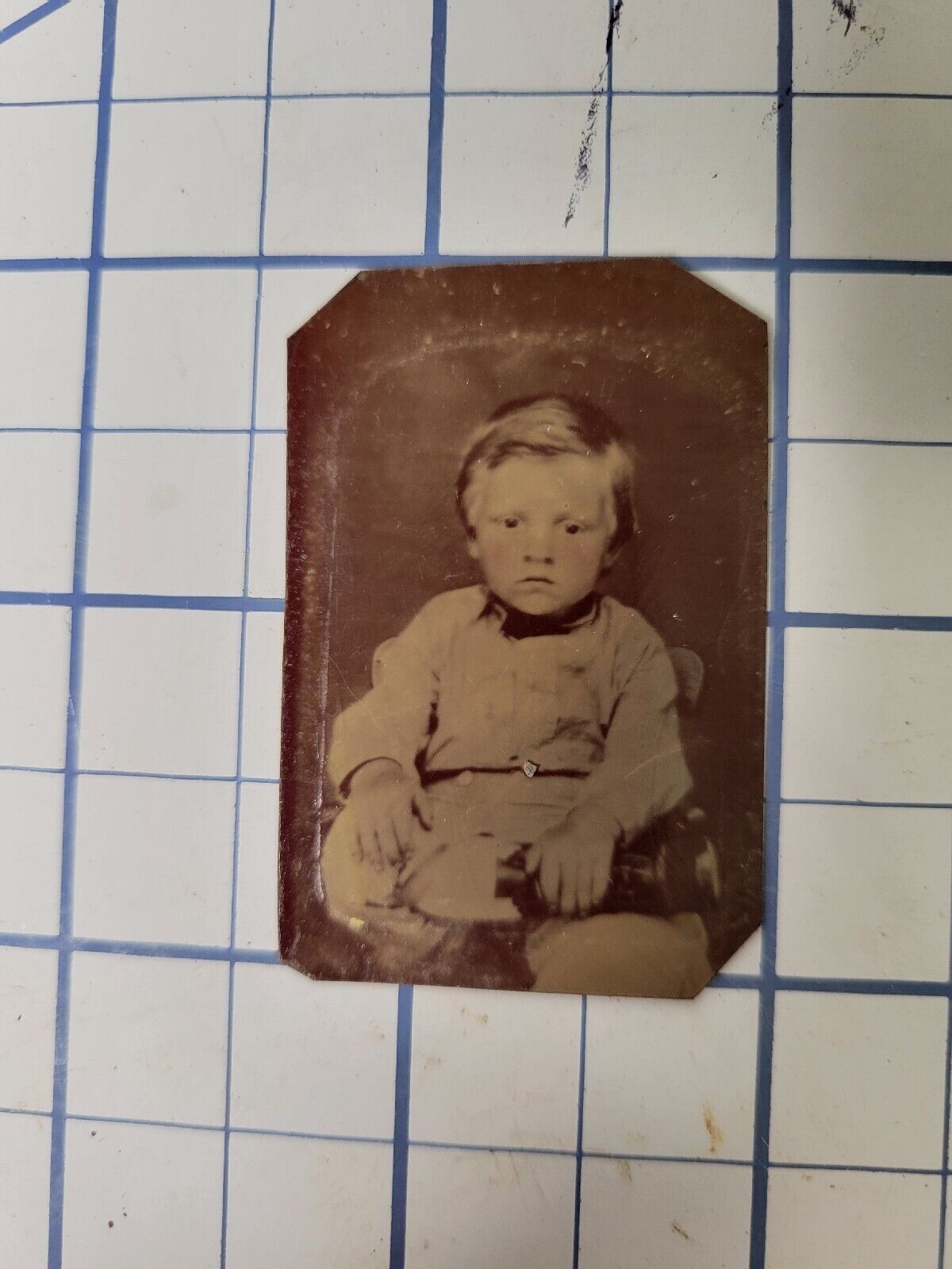 Antique TIN Type 1800\'s Photo Baby With Boots On Small 2x1.5 Inch  X3