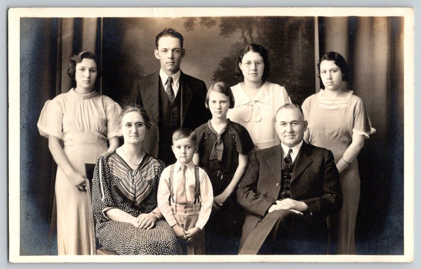 RPPC Postcard~ Well Dressed Family Studio Portrait~ Marked 1936