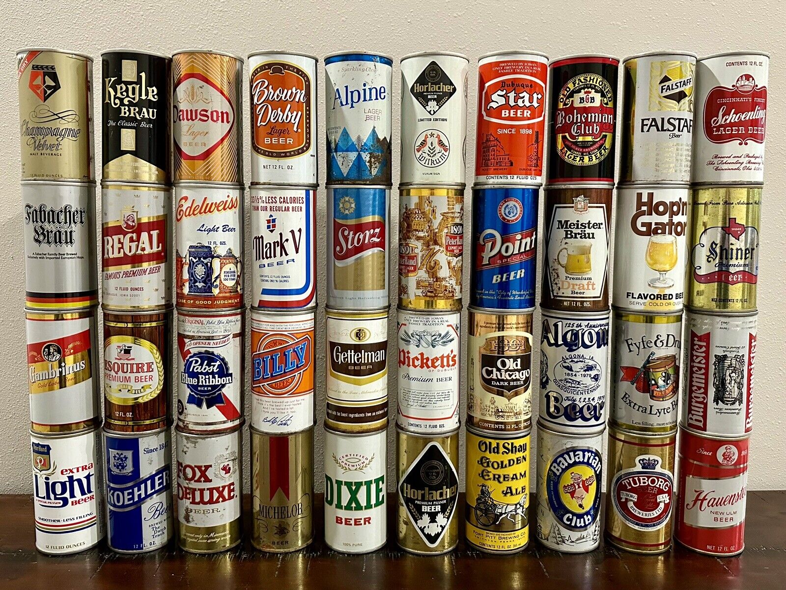 Vintage Beer Can Lot of 40 Empty Straight Steel Pull Tab Cans - Clean