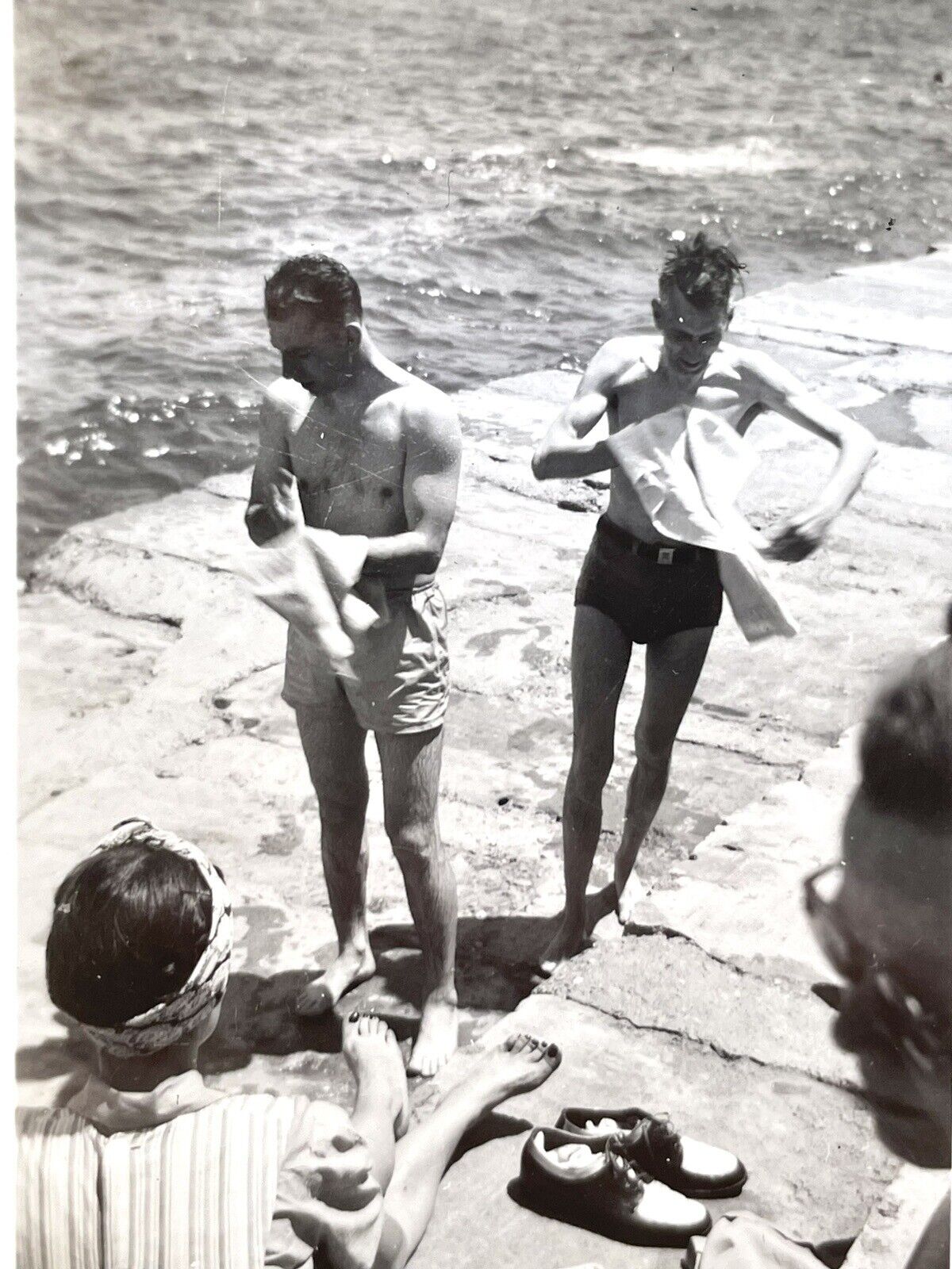 Vtg Photo 1940s Fit Shirtless Muscular Men Toweling Off Gay Int Shirtless