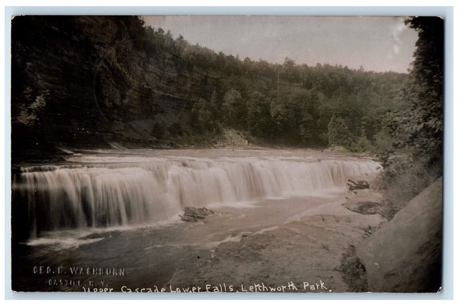 1924 Upper Cascade Lower Falls Letchworth Park Washburn NY RPPC Photo Postcard