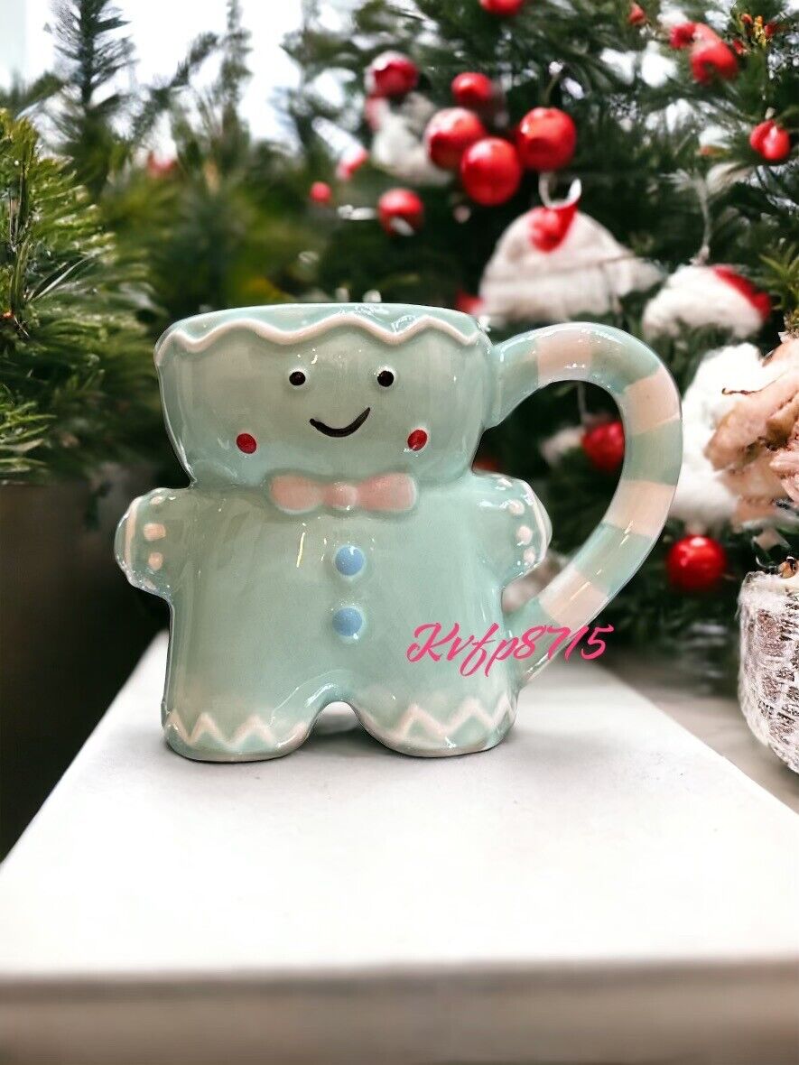 Lang Gingerbread Espresso Ceramic Mug pastel Blue Christmas Hand Painted New