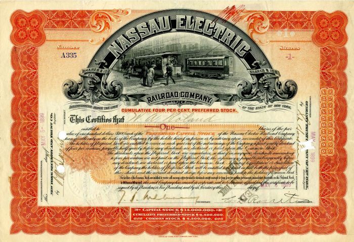 Nassau Electric Railroad Co. - Stock Certificate - Railroad Stocks