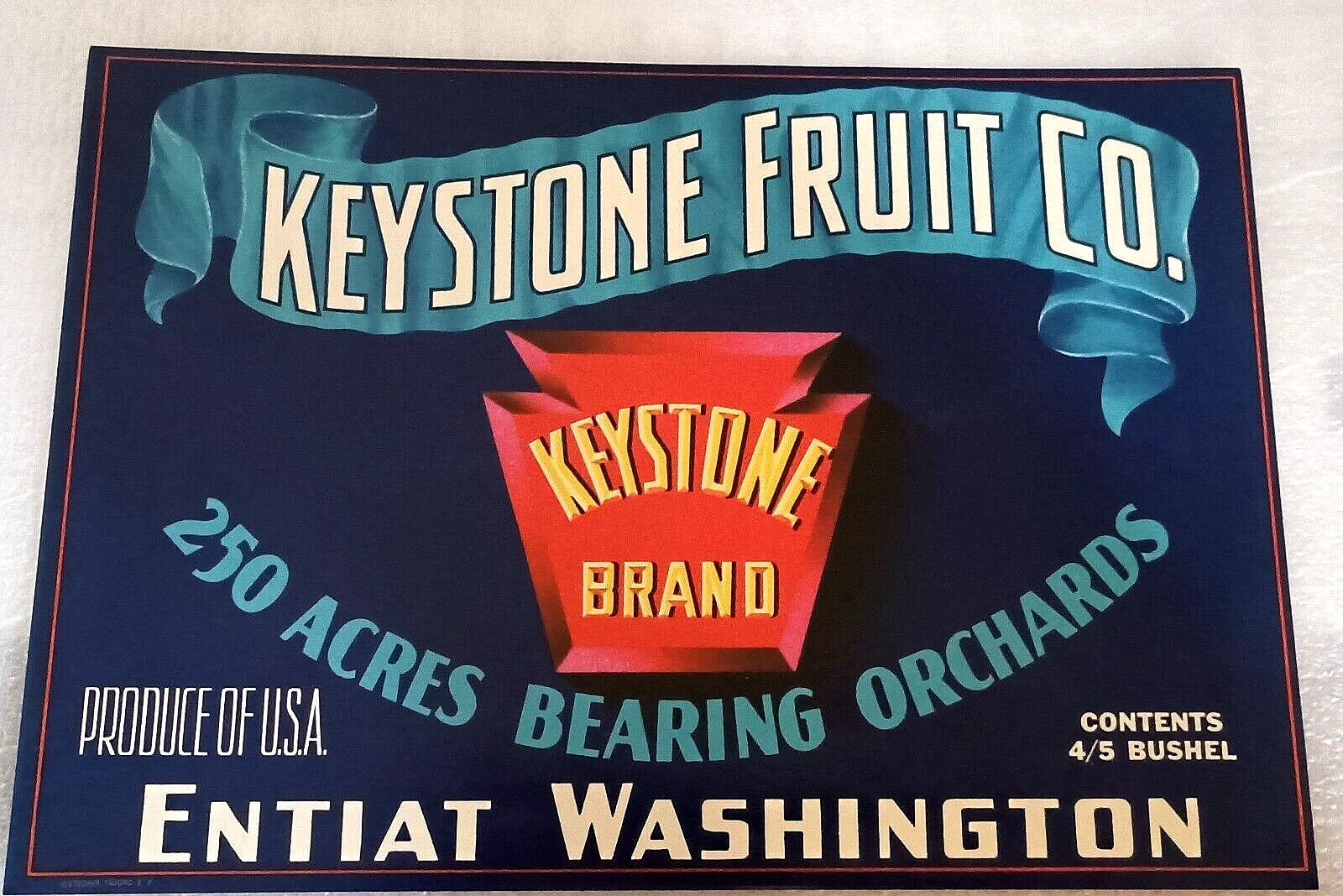 2 Keystone Fruit Company Apples Crate Label Entiat, Washington NOS New 1940s