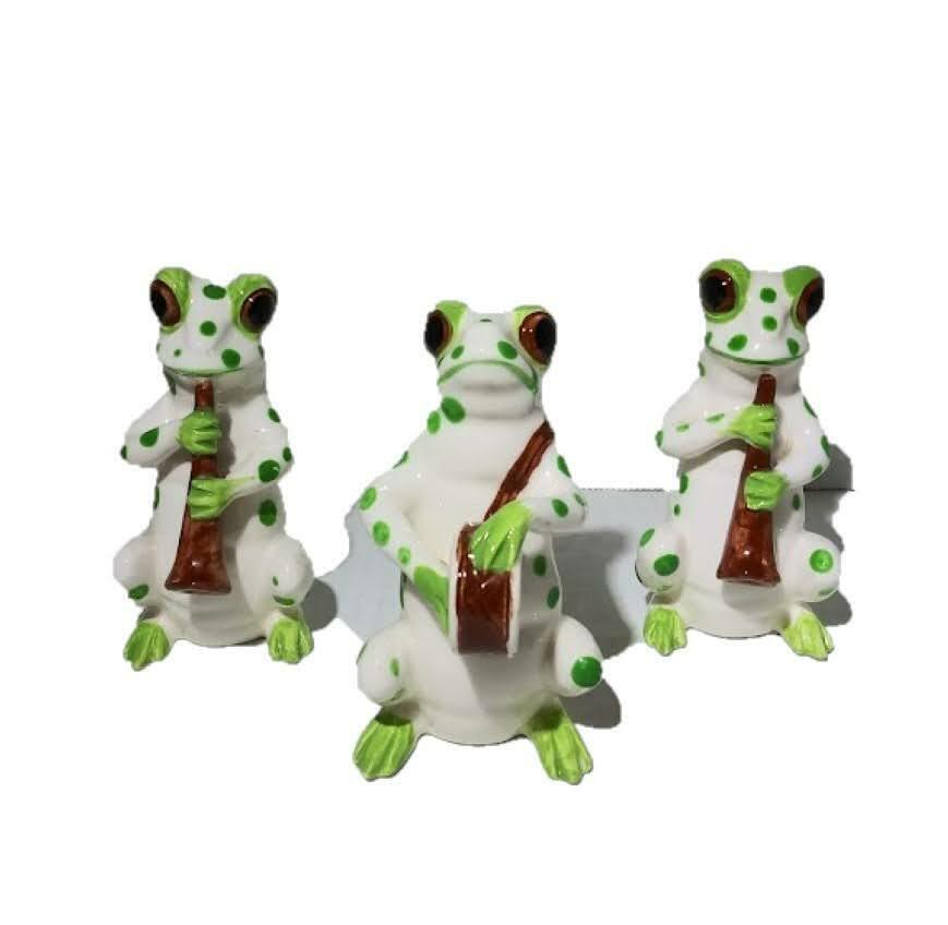 Set of Three Vintage Fitz & Floyd Japan Spotted Frogs Band Figurines