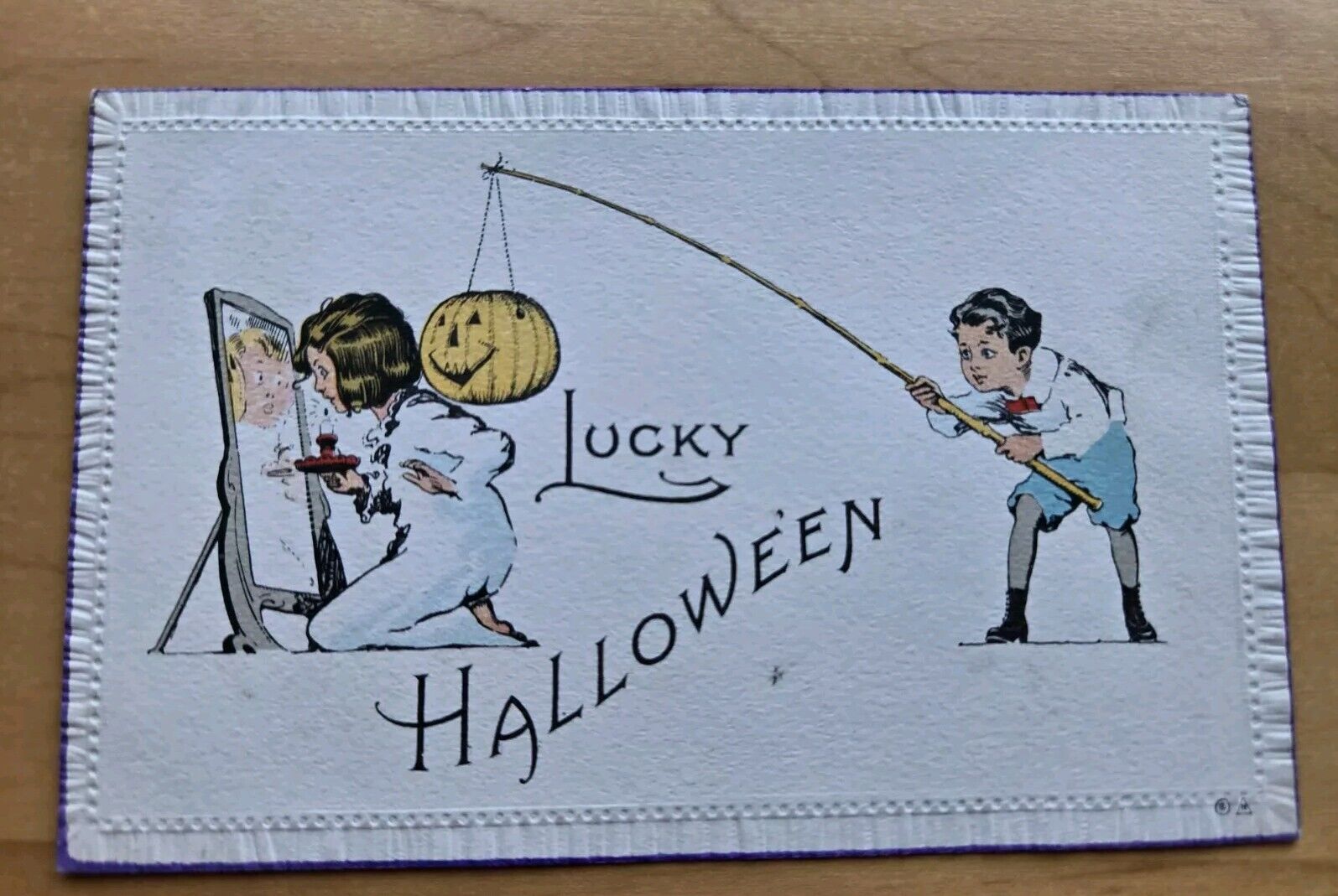 Nash Series 8-A Halloween Postcard With Boy With Fishing Pole And Pumpkin 