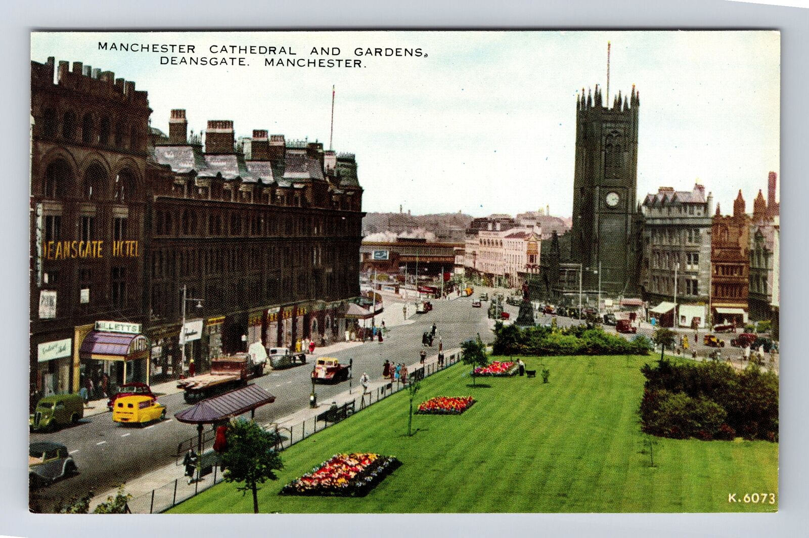 Manchester-England, Manchester Cathedral and Gardens, Vintage Postcard