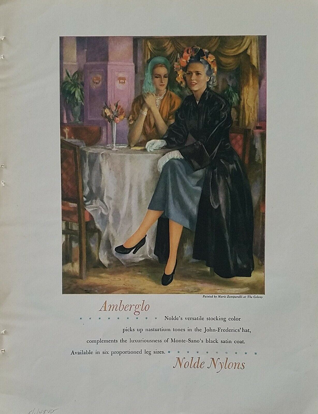 1948 womens Nolde nylon stockings hosiery amberglo The Colony ad