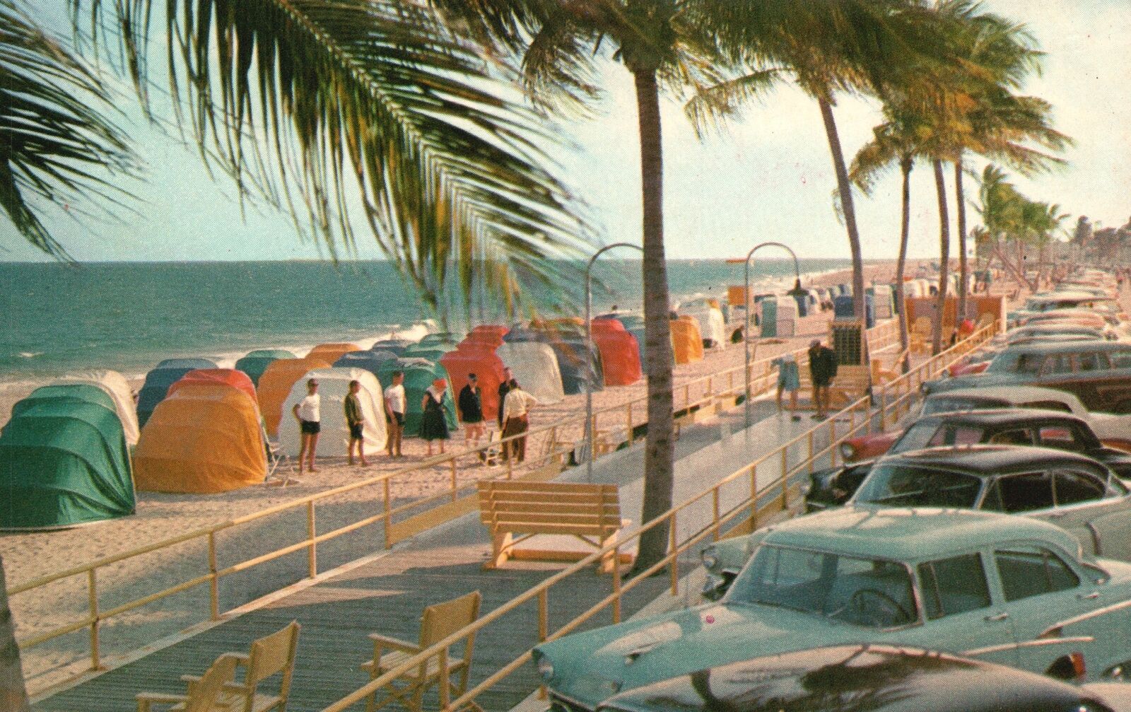 Vintage Postcard Famous Cabana Lines Beach Car Parks Fort Lauderdale Florida FL