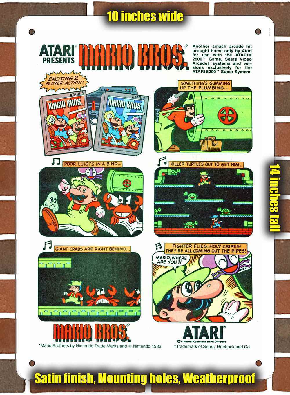 Metal Sign - 1984 Atari Presents Mario Bros.- 10x14 inches
