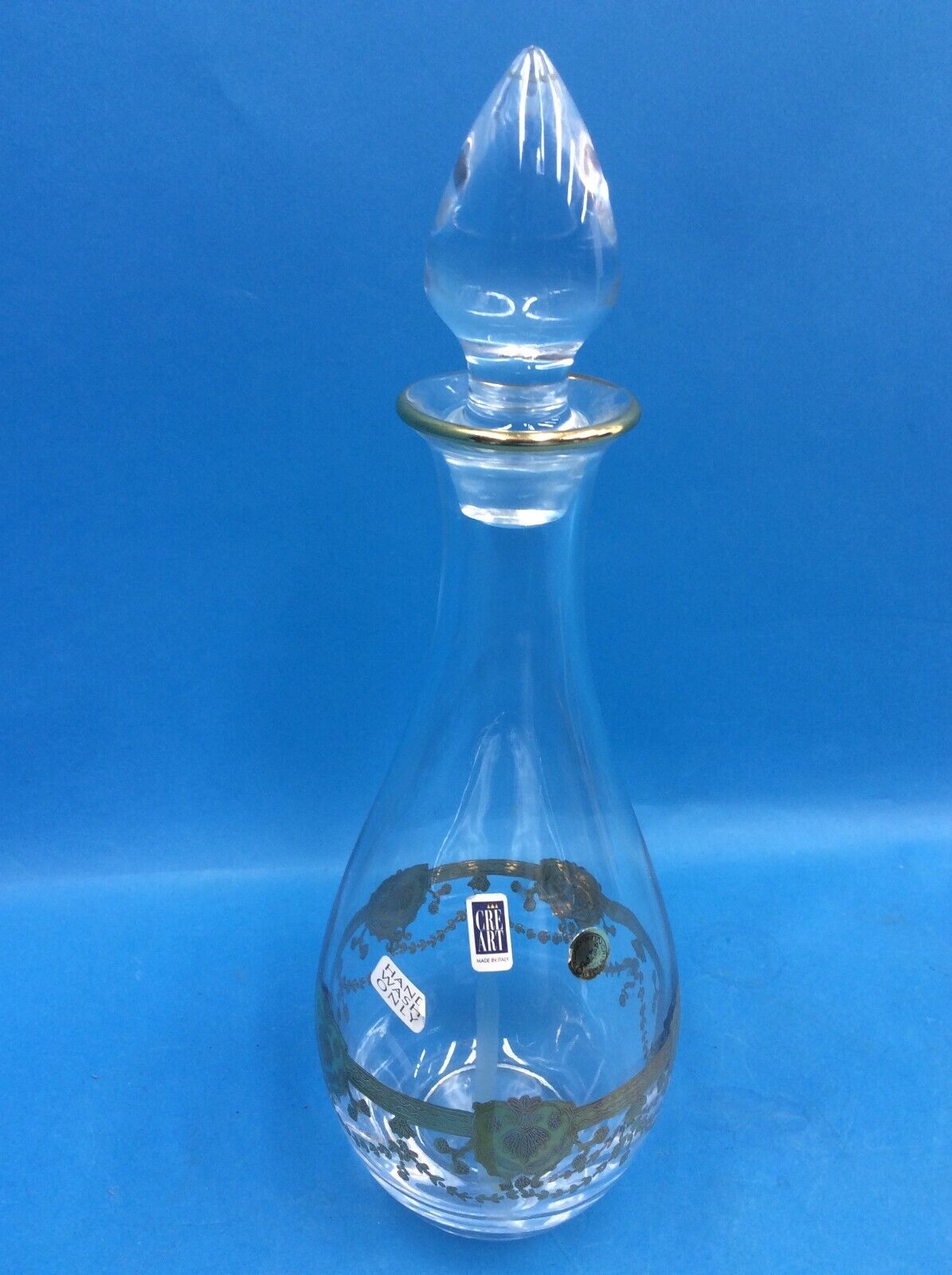Vintage Used Decorative Clear Lead Crystal Cre Art Made in Italy Decanter Bottle