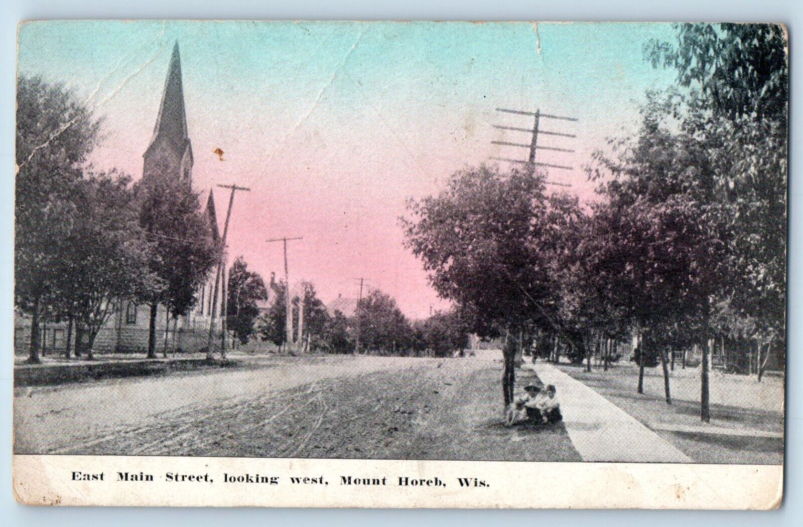 Mount Horeb Wisconsin Postcard East Main Street Looking West Exterior View c1910
