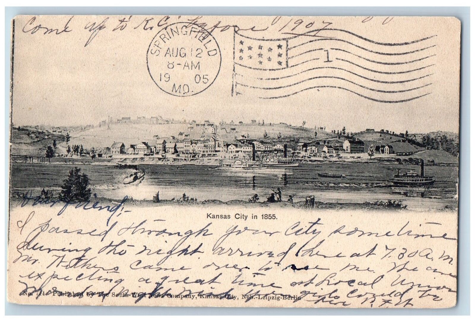 Kansas City Missouri MO Postcard In 1855 Residence Section Scene 1905 Antique