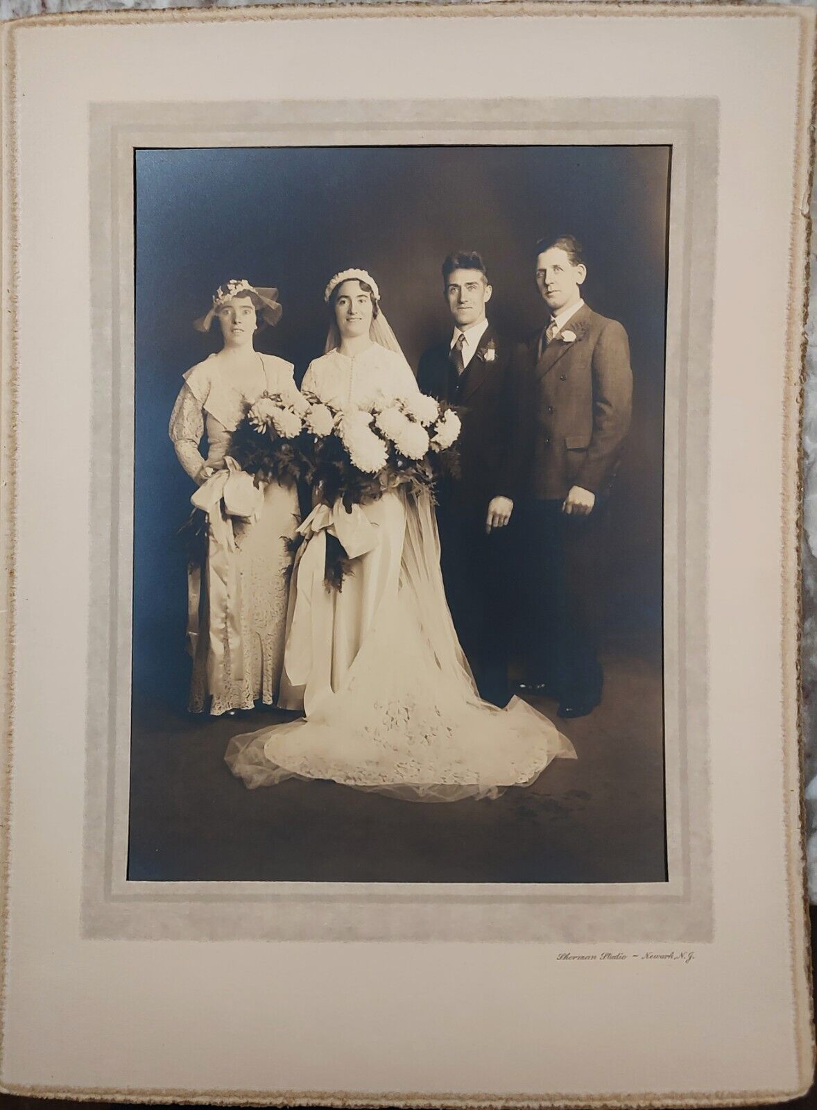 Vintage Wedding Party Bride Groom c1930s Sherman Studio Newark NJ Large 10x14