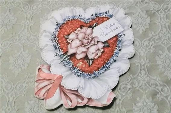 VINTAGE 1947 VALENTINE GREETING CARD AMERICAN GREETINGS HEARTS PINK RIBBON ROSE+