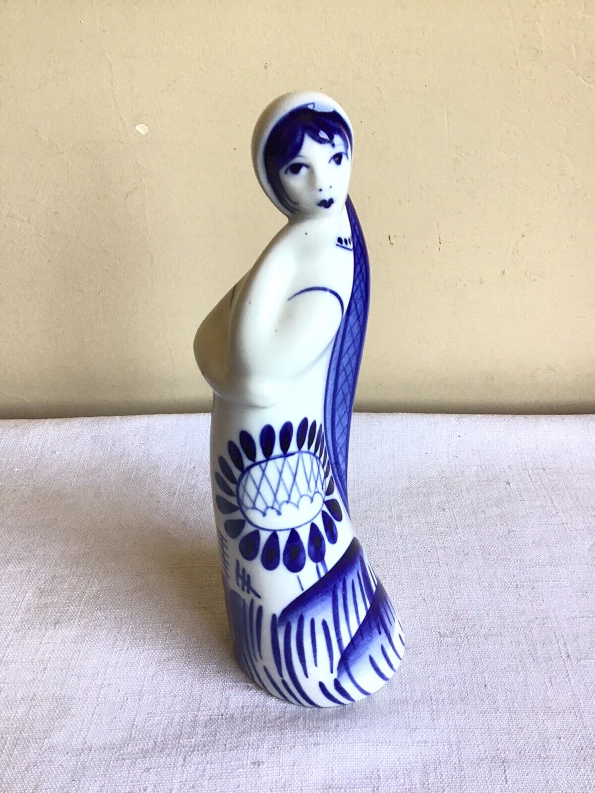 Ghezel Russian Hand Painted Blue And White Woman With Braid Figurine 8.5\
