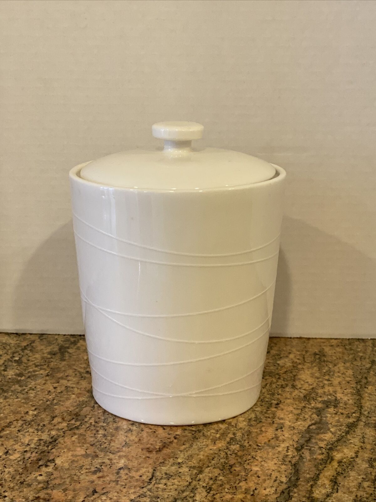 Starbucks 2004 Ivory Canister At Home Collection with Raised Line Pattern EUC