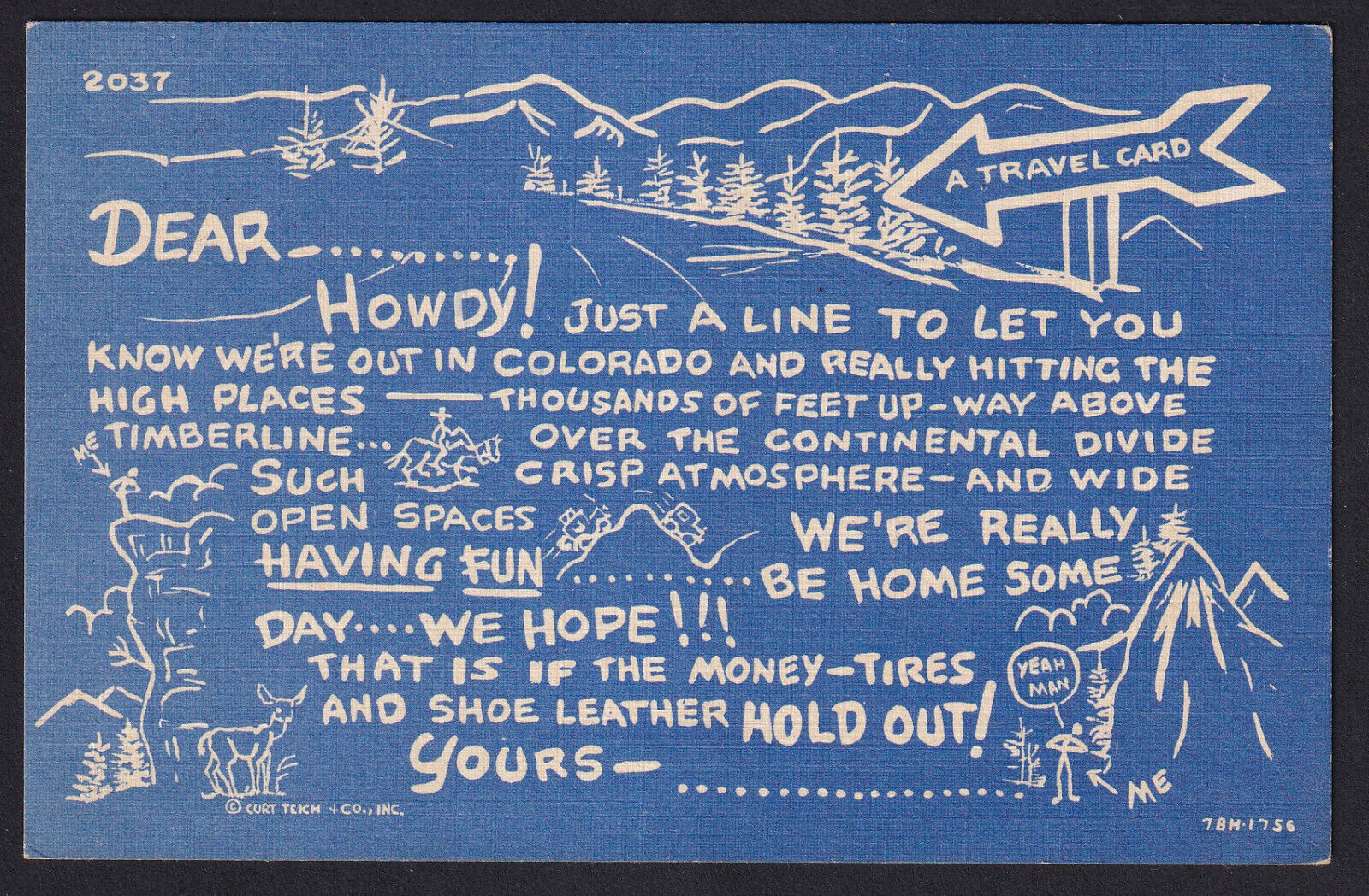 Colorado-CO-Howdy-Travel Card-Original-Vintage Curteich-Linen Postcard