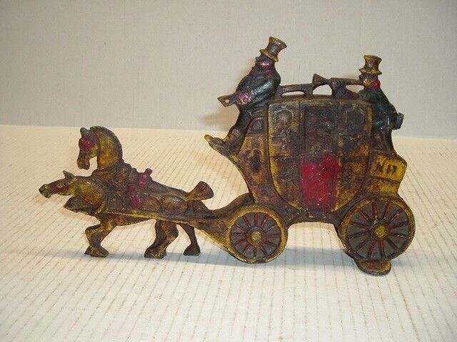 Antique Cast Iron London England Royal Mail Carriage Stage Coach Door Stop
