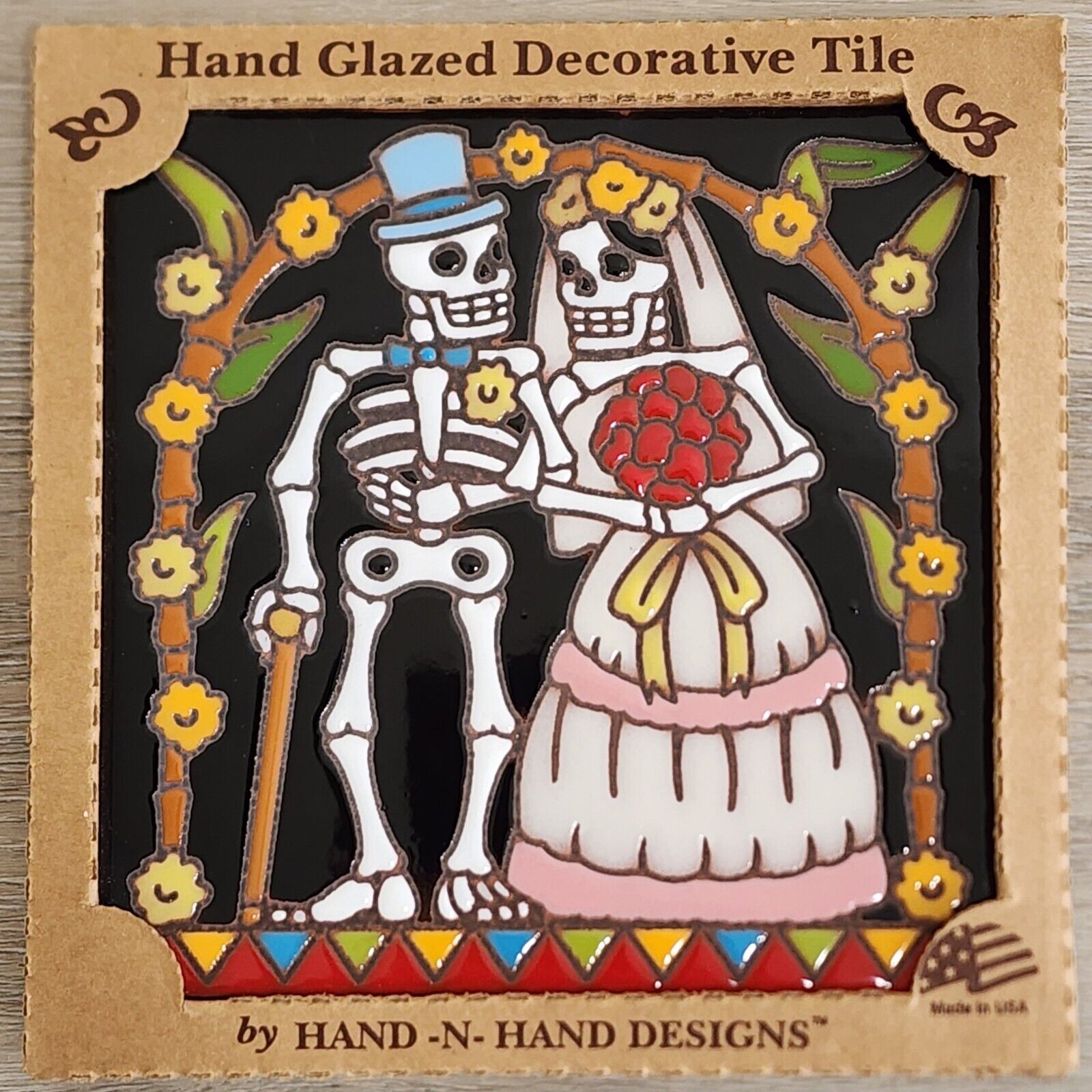 Skeleton Wedding Earthtones Hand N Hand Designs Glazed Art Decorative Tile 6 x 6