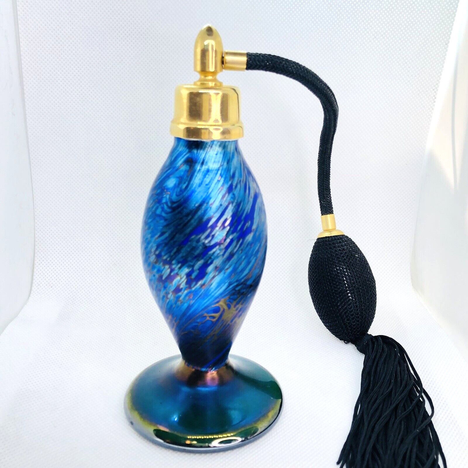 Vintage Signed Jon Bush Blue Aurene Iridescent  DeVilbiss Style Perfume Atomizer