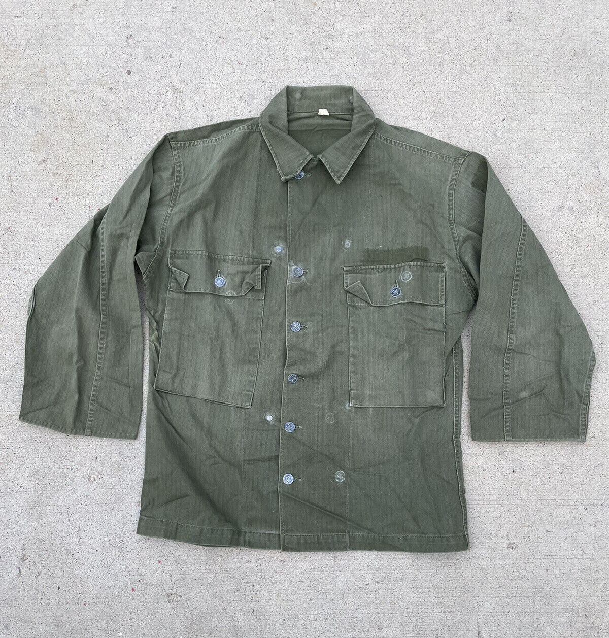 VINTAGE WWII HBT Army Jacket 13 Star Buttons DISTRESSED Men’s Size Small