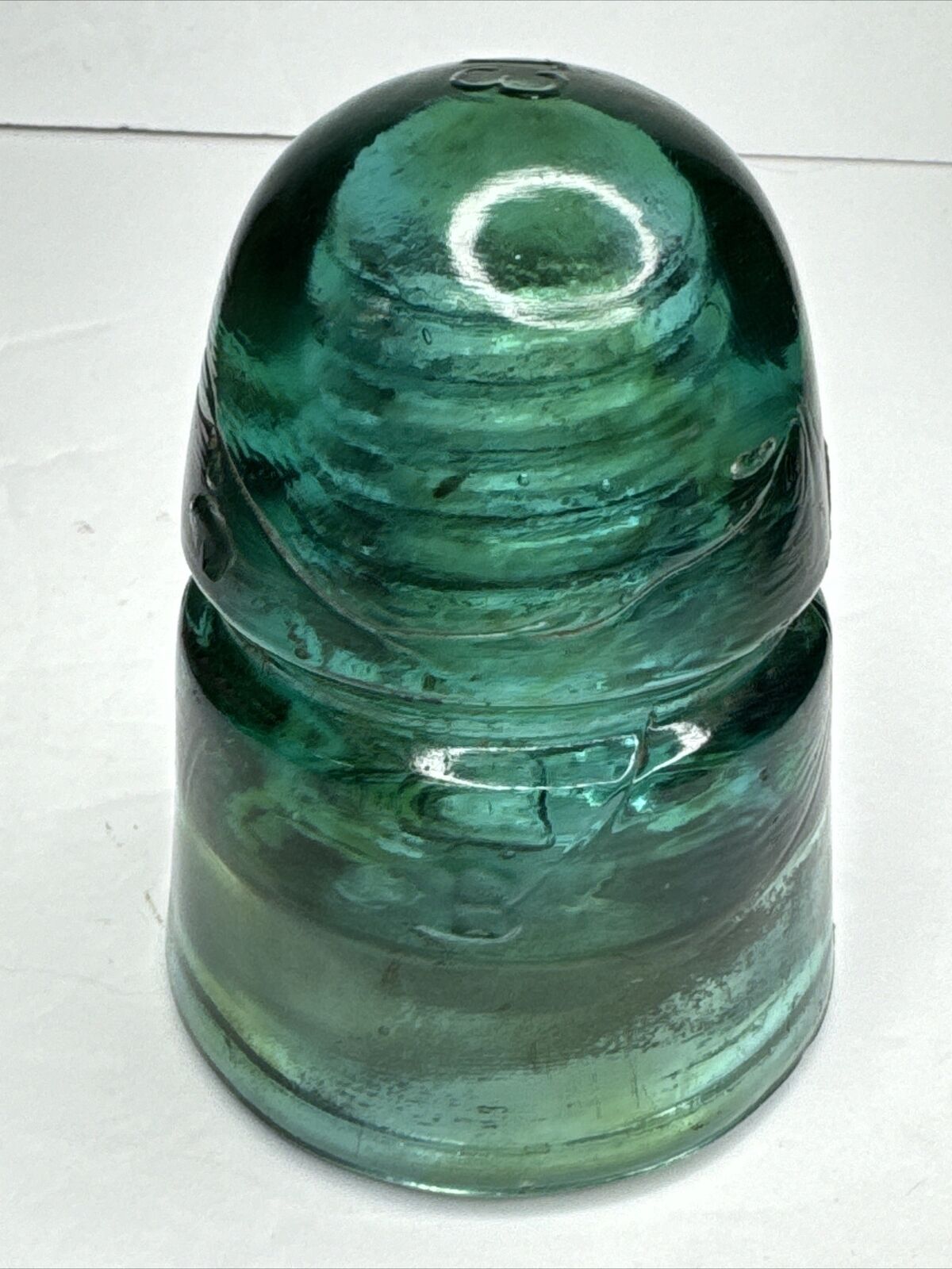 Antique Swirly Aqua Glass B Brookfield Beehive Insulator. J 3 On Top