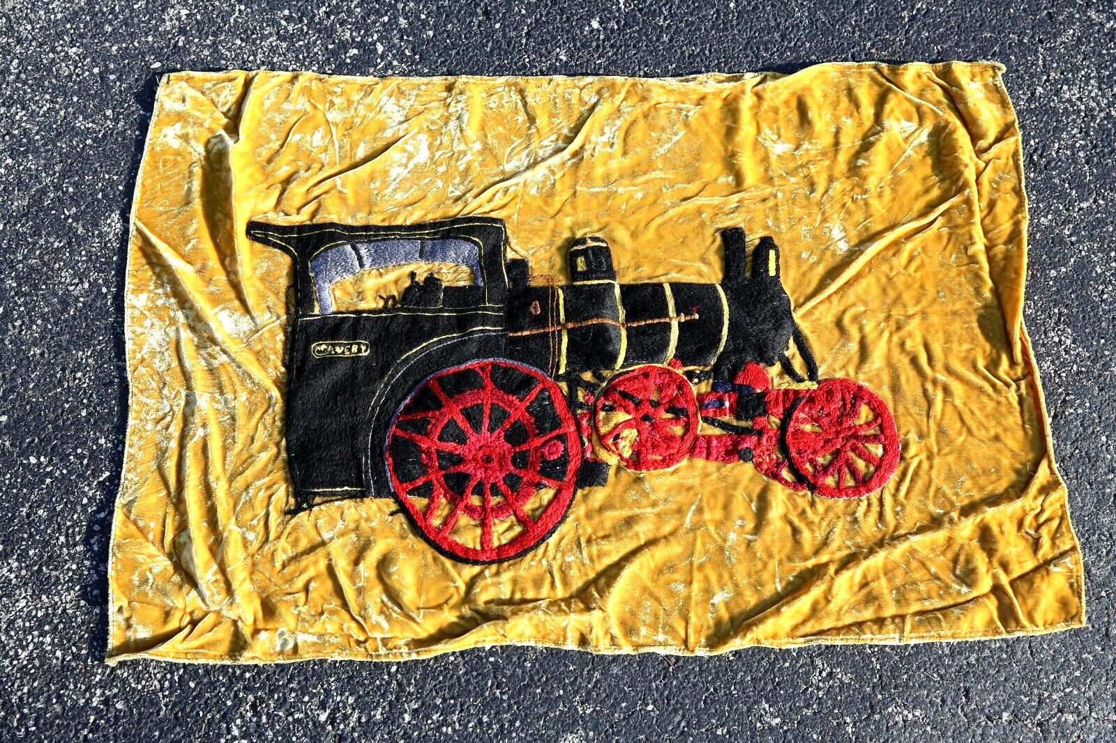 Antique Avery Steam Engine Tractor Felt Banner Sign Flag Hand Stitched RARE
