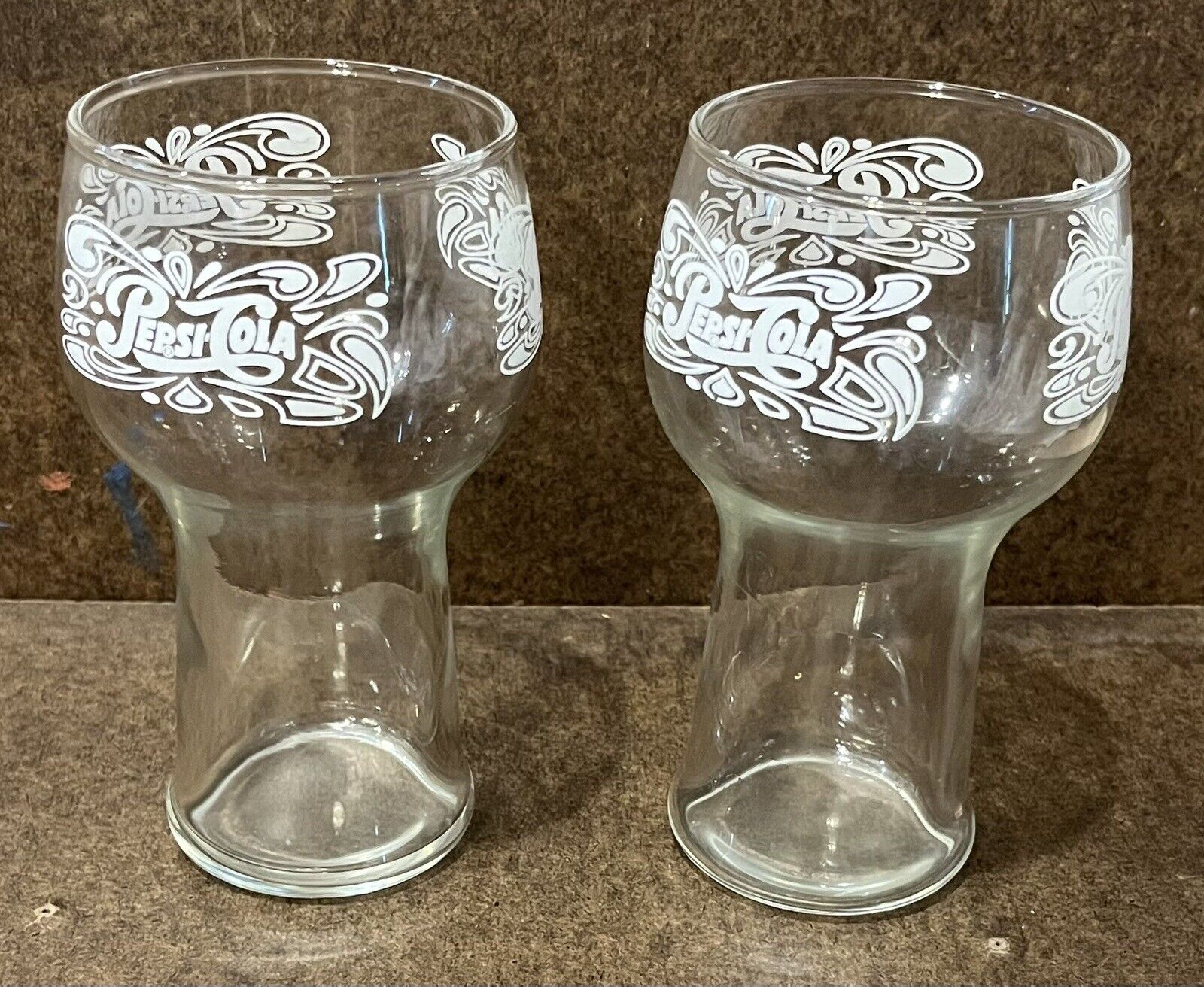 Set Of 2 - Vintage Pepsi-Cola Fountain Glasses- Clear Glass-  16oz
