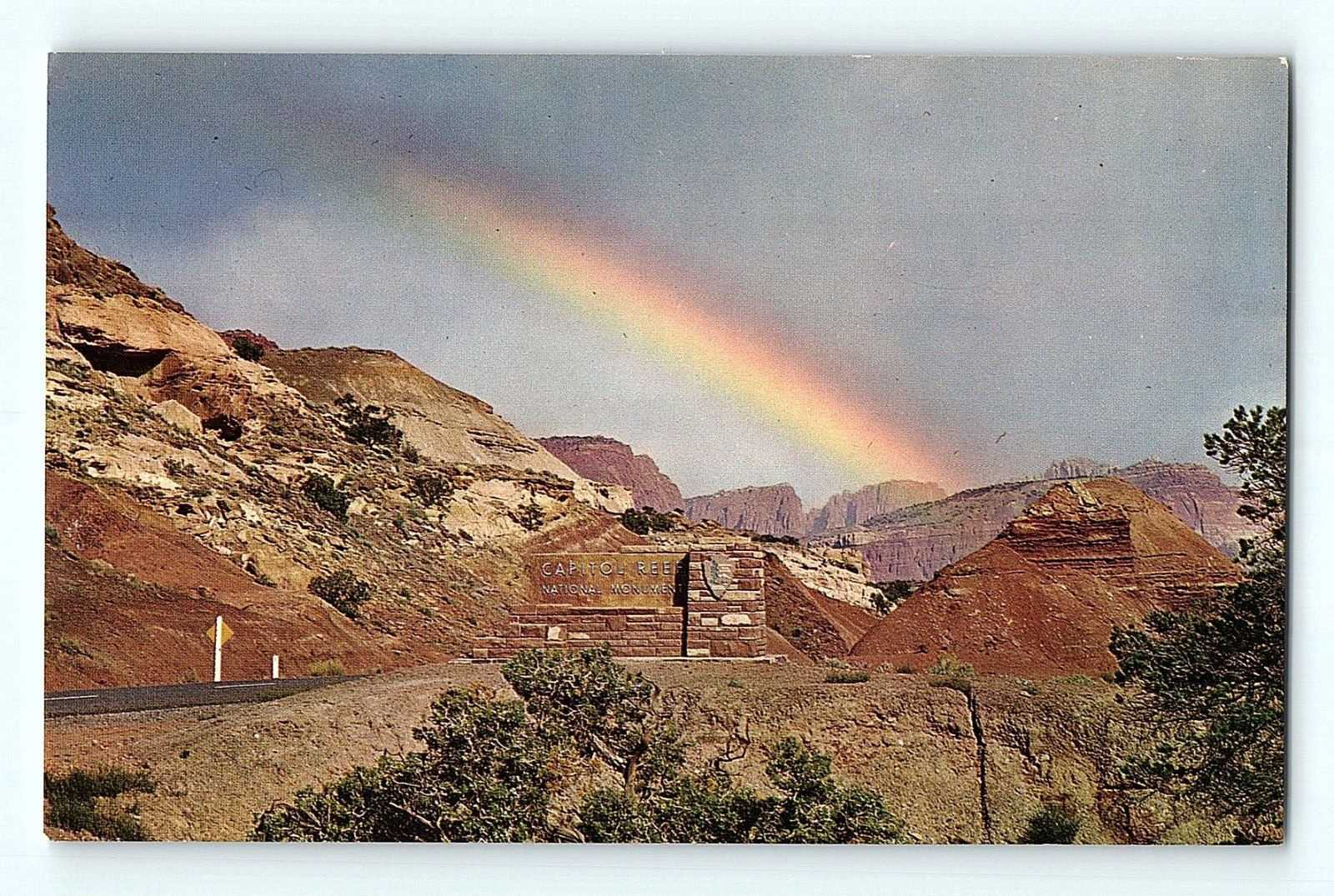 Rainbow Over the Entrance Sign Capitol Reef National Monument Utah Postcard D4