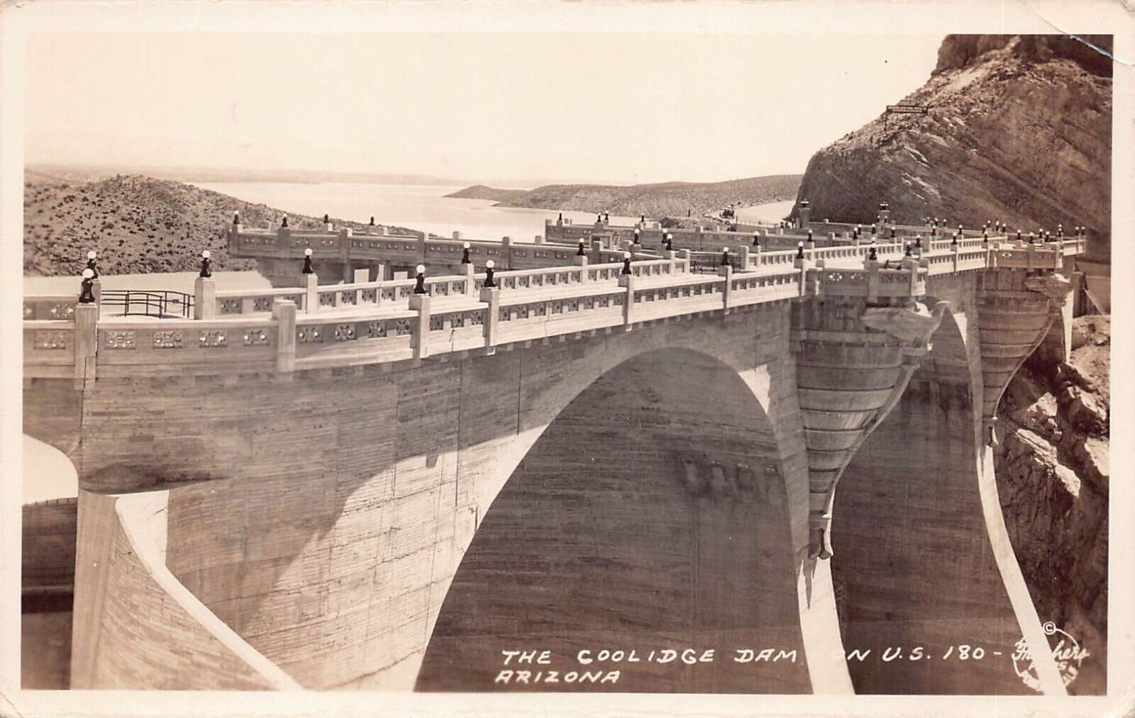 RPPC Coolidge Dam Globe AZ Arizona Gila River Bridge Photo Vtg Postcard C33