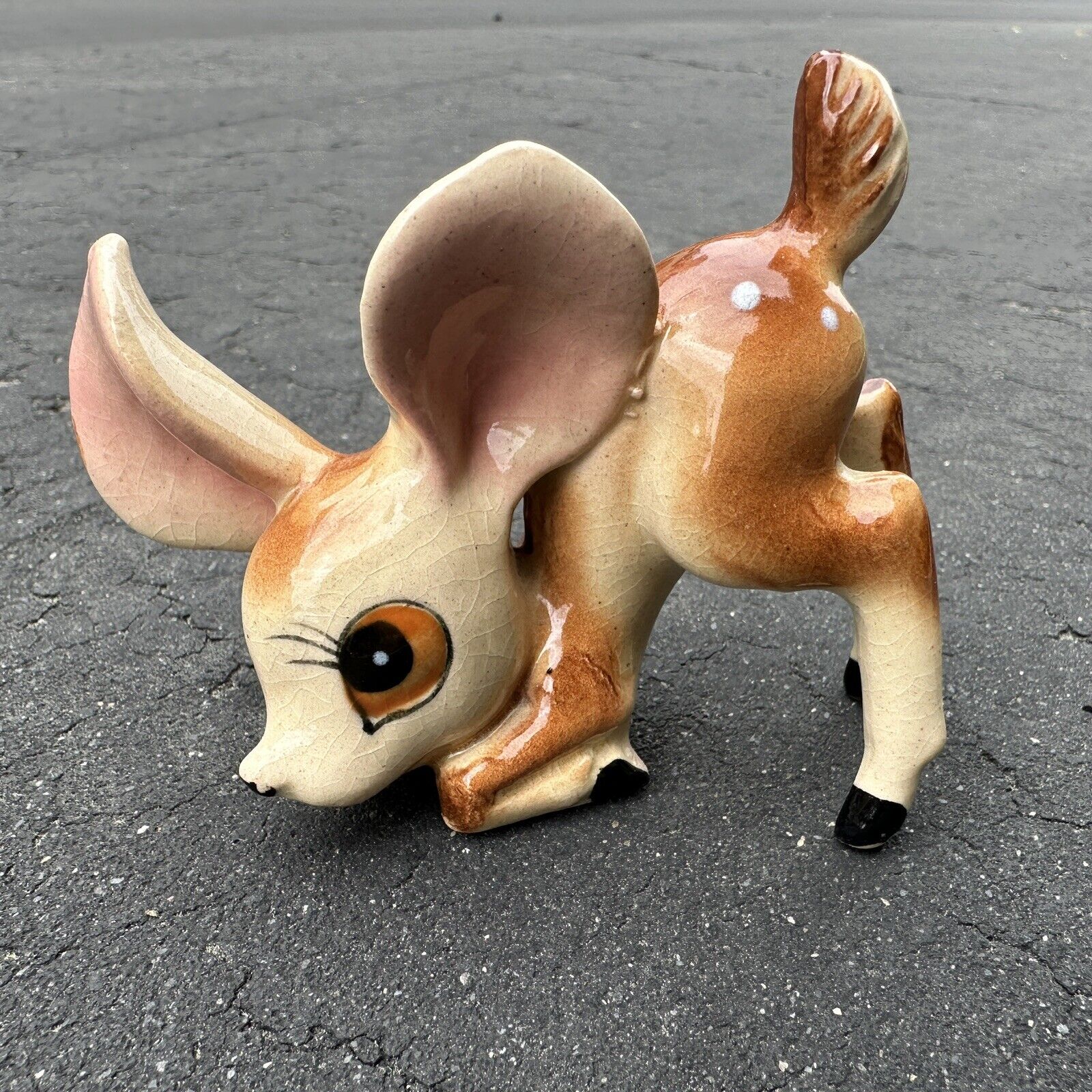 Vintage Deer Fawn Big Ear Brown Spotted Japan Ceramic Figurine 3.5\